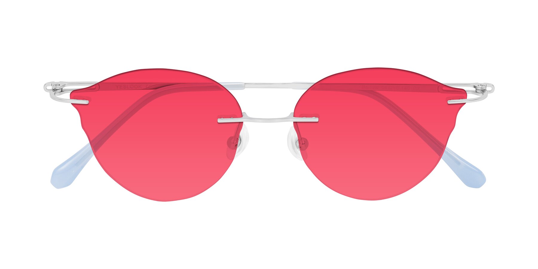 Folded Front of Barlow in Silver/Blue/Green with Red Tinted Lenses