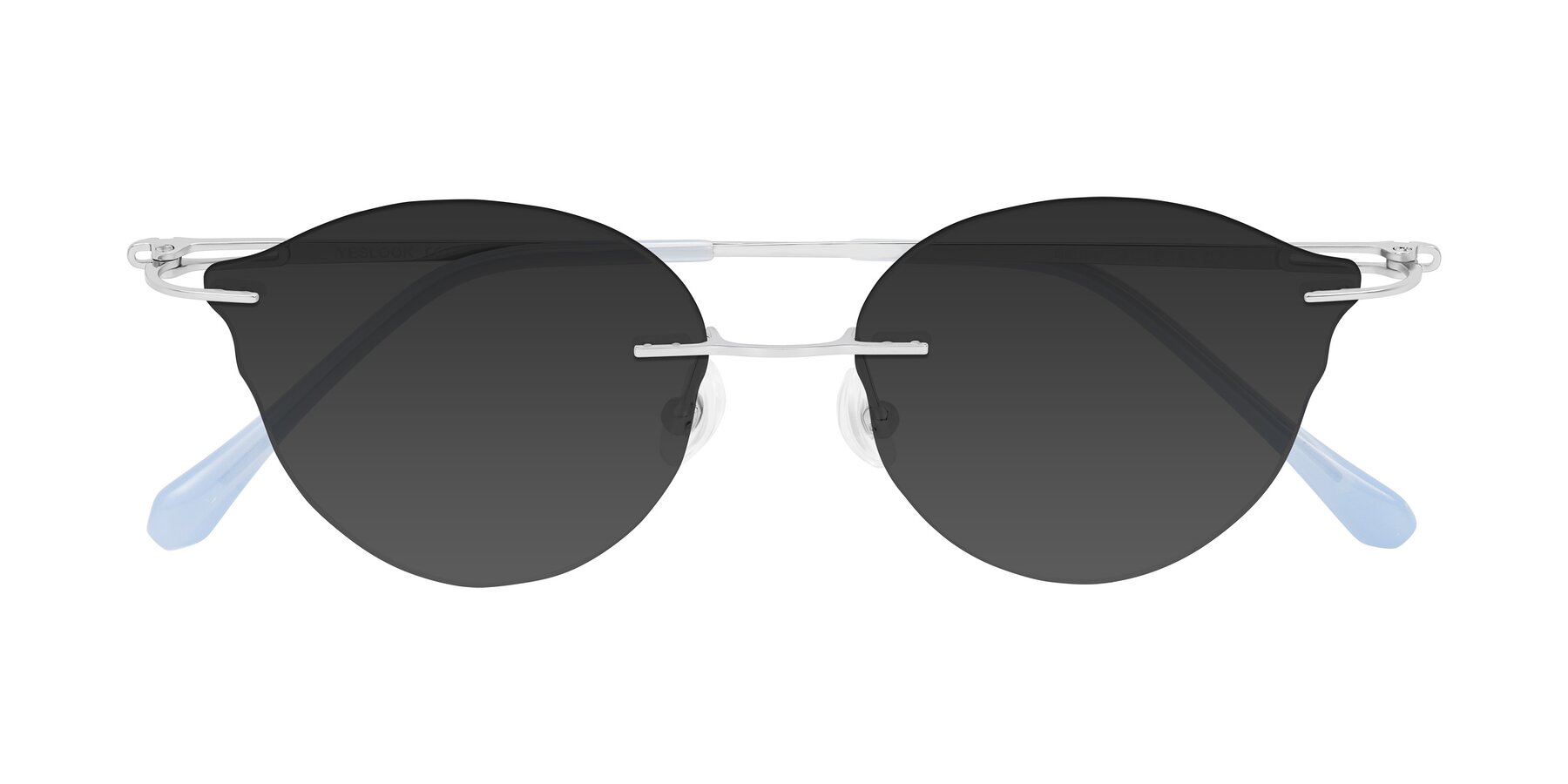 Folded Front of Barlow in Silver/Blue/Green with Gray Tinted Lenses