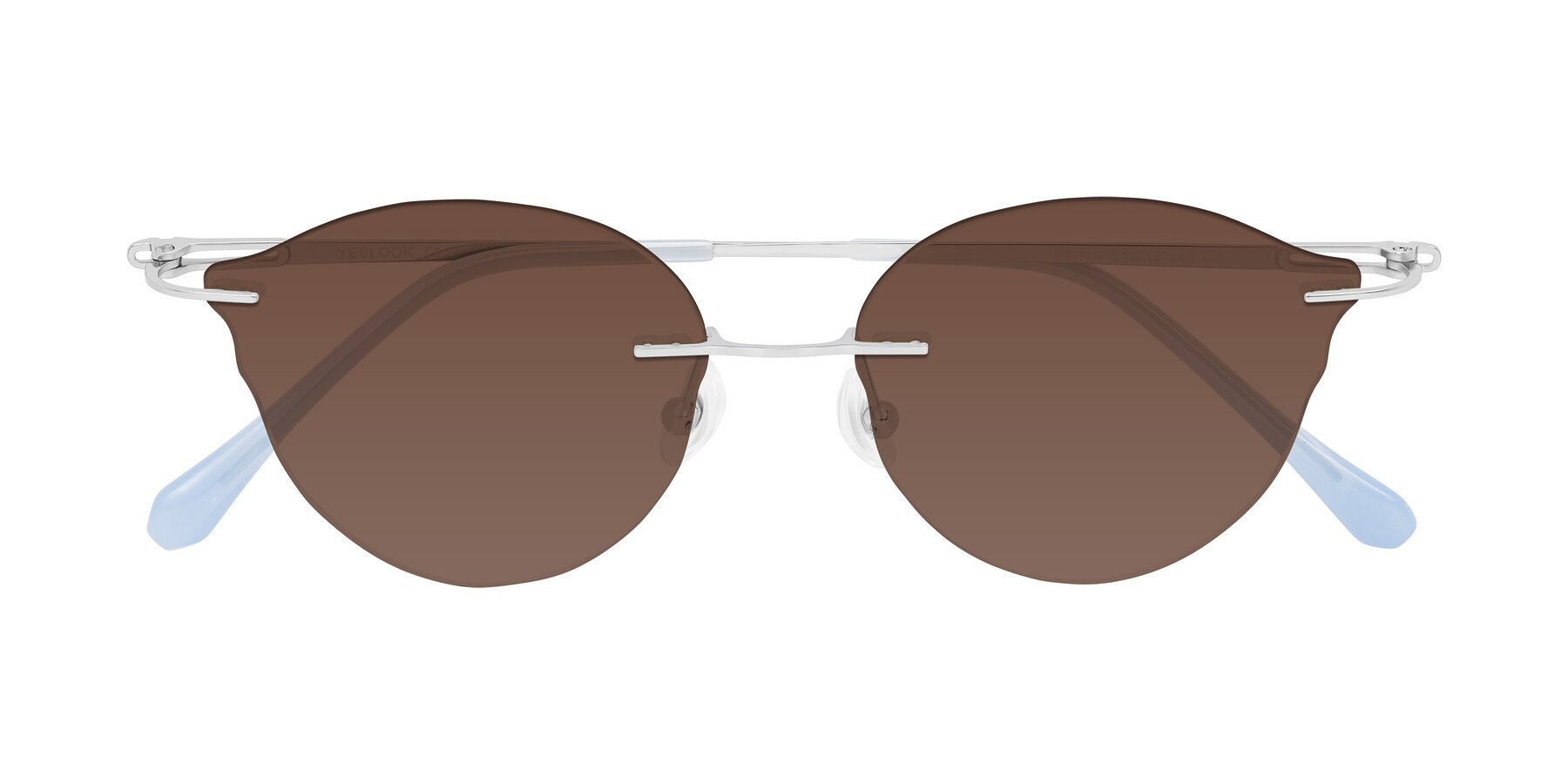 Folded Front of Barlow in Silver/Blue/Green with Brown Tinted Lenses