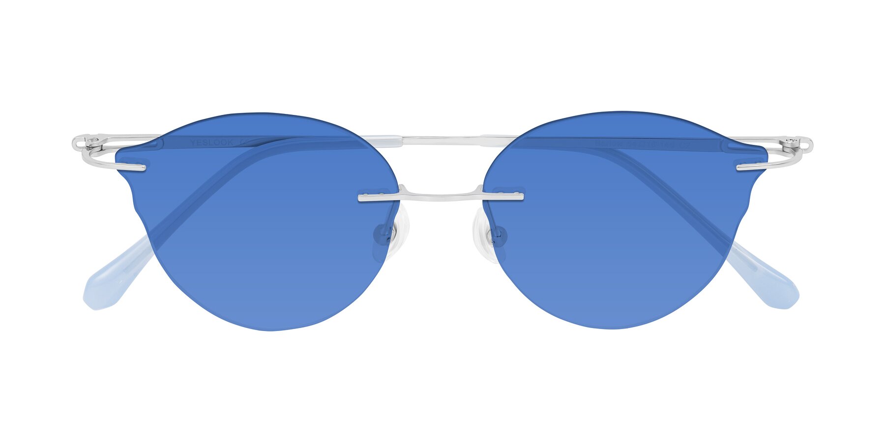 Folded Front of Barlow in Silver/Blue/Green with Blue Tinted Lenses