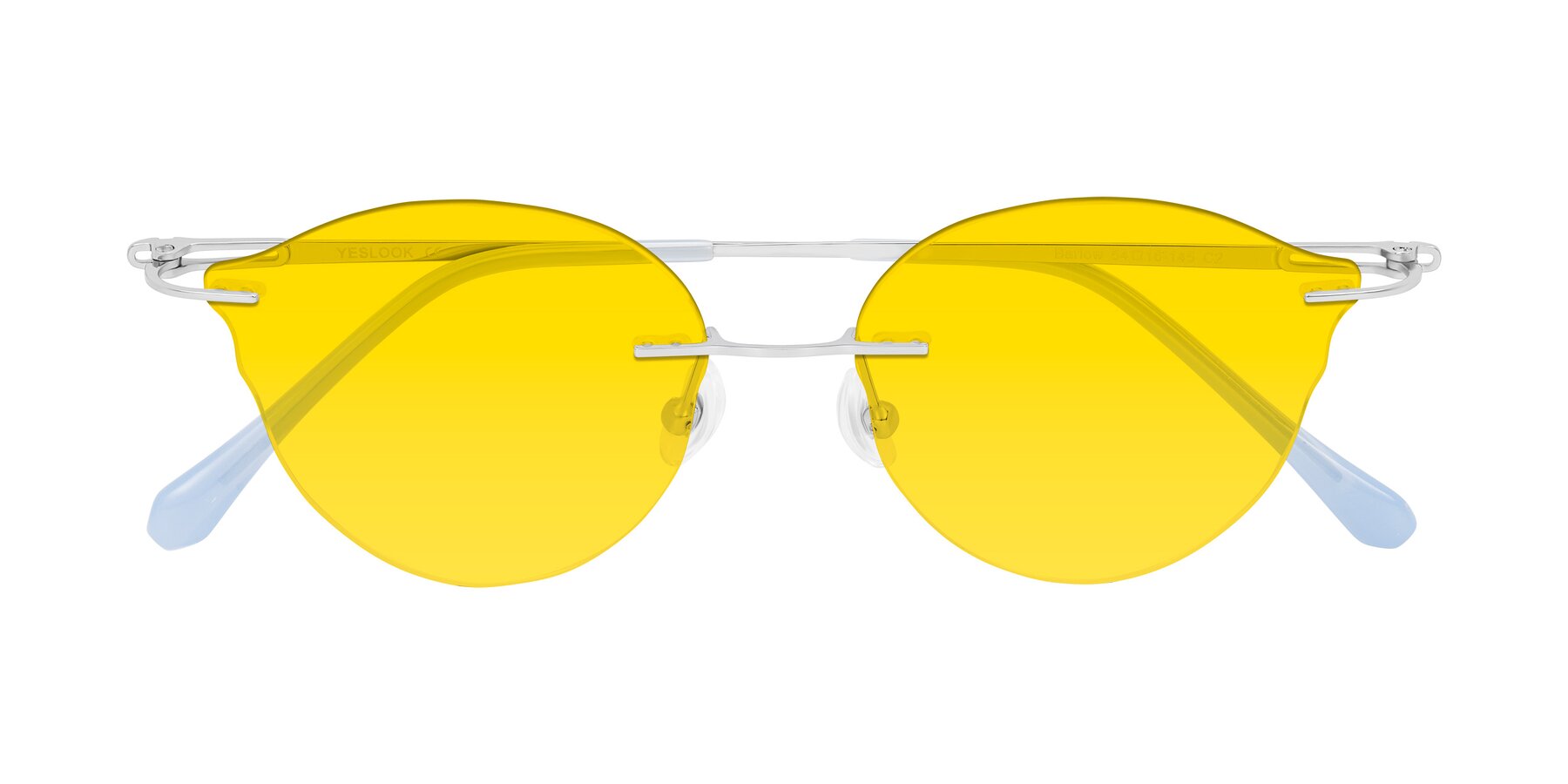 Folded Front of Barlow in Silver/Blue/Green with Yellow Tinted Lenses