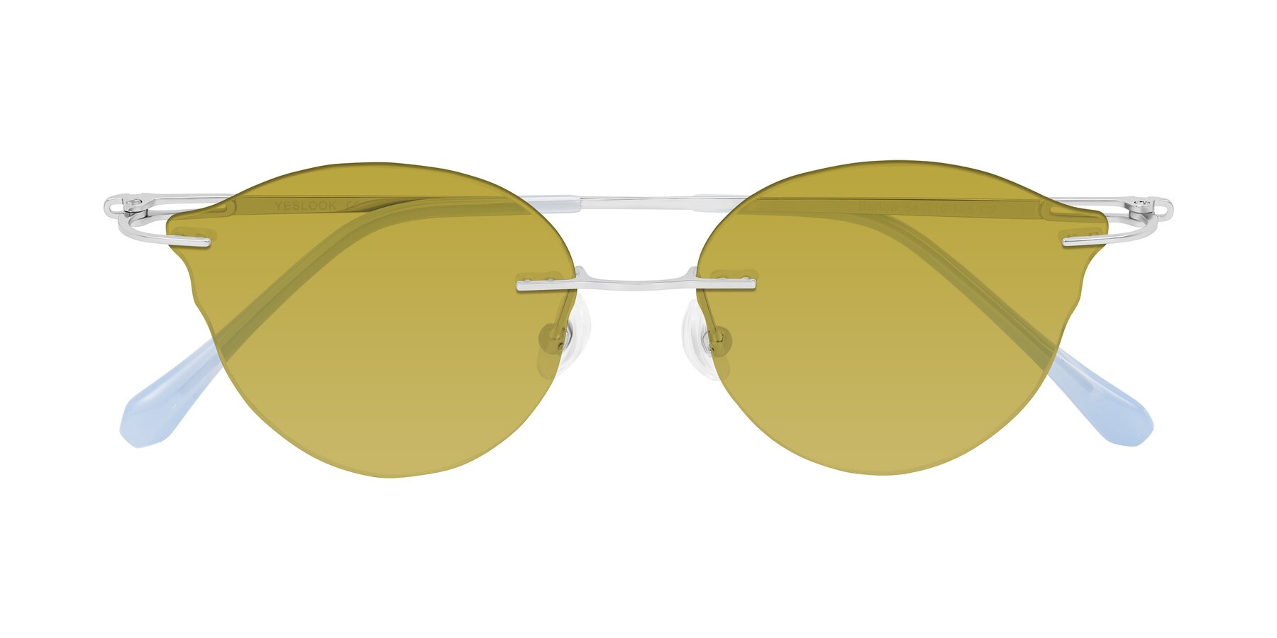 Folded Front of Barlow in Silver/Blue/Green with Champagne Tinted Lenses