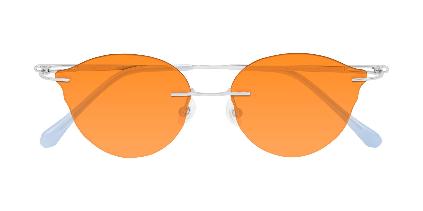 Folded Front of Barlow in Silver/Blue/Green with Orange Tinted Lenses