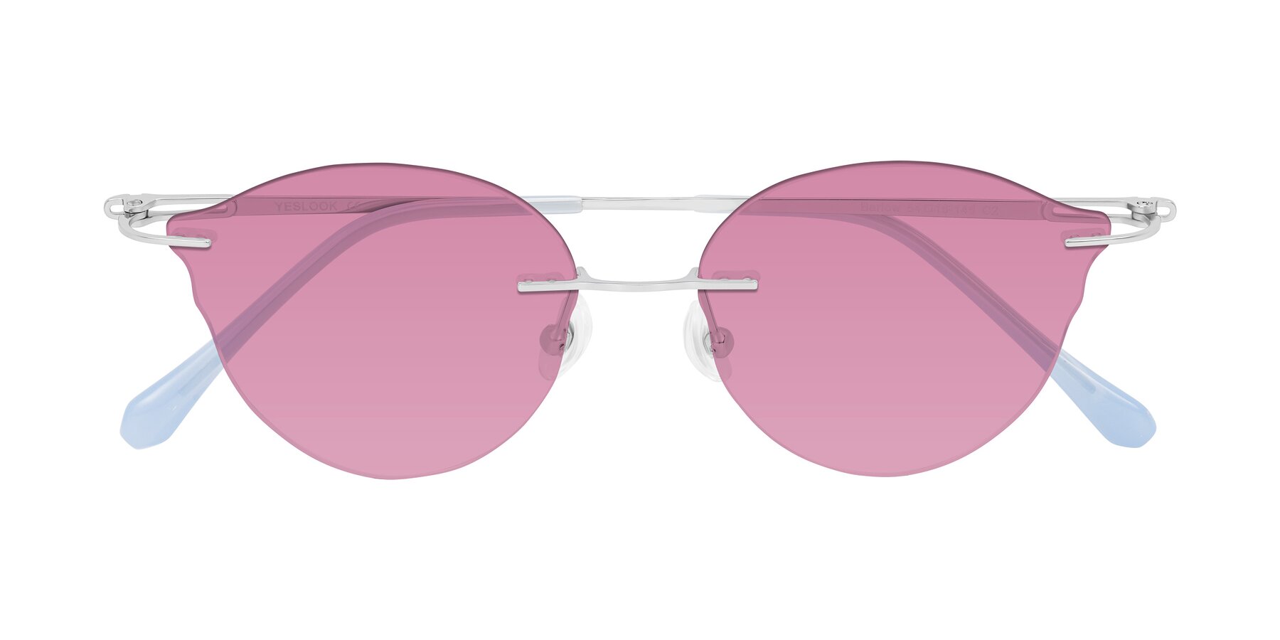 Folded Front of Barlow in Silver/Blue/Green with Medium Wine Tinted Lenses