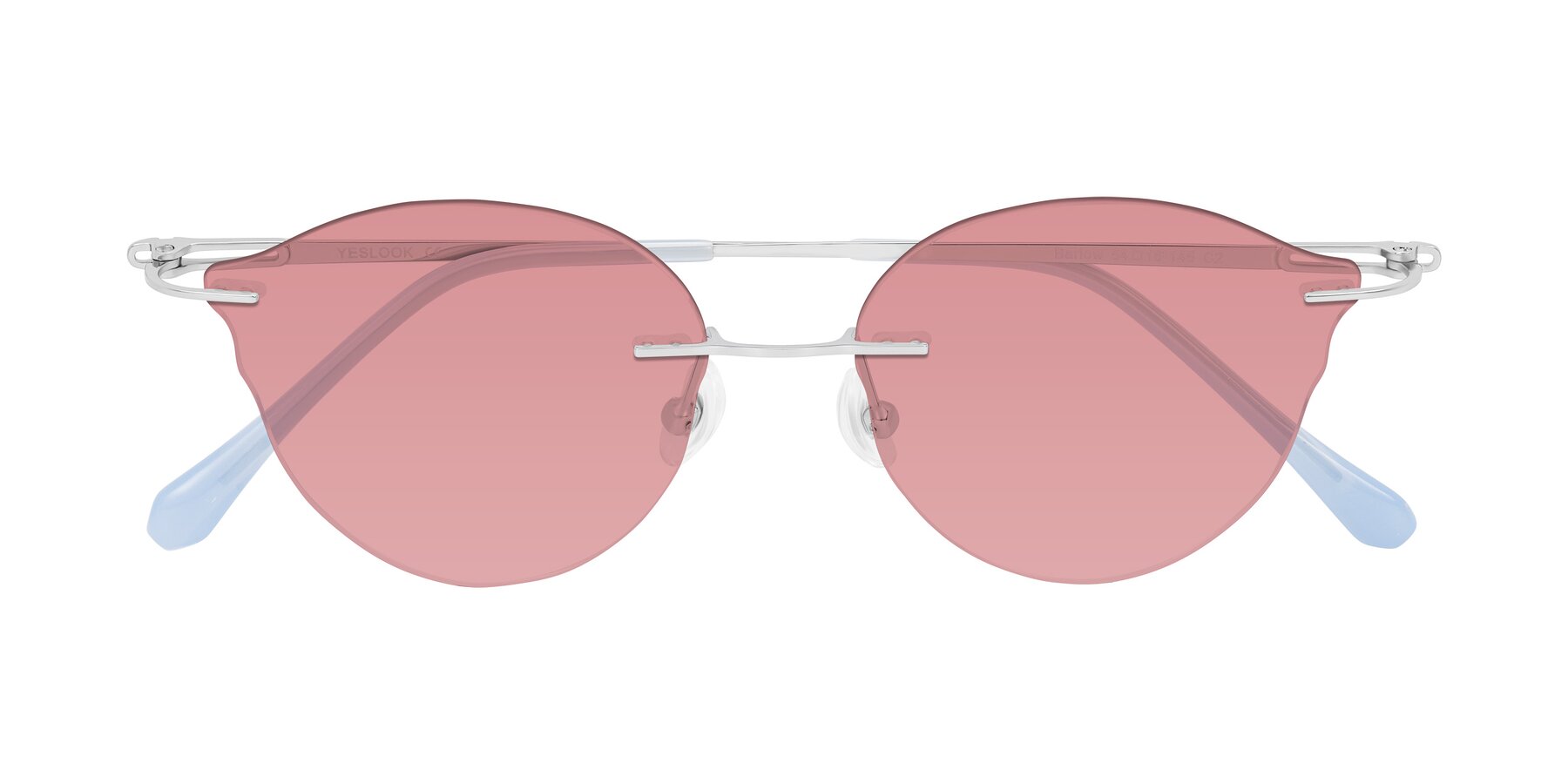 Folded Front of Barlow in Silver/Blue/Green with Medium Garnet Tinted Lenses
