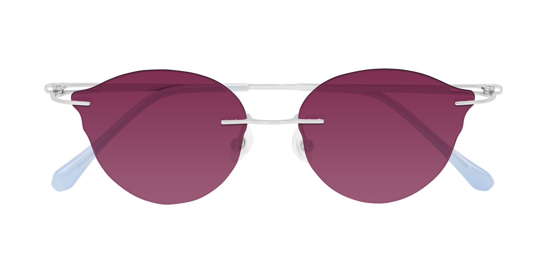 Folded Front of Barlow in Silver/Blue/Green with Wine Tinted Lenses