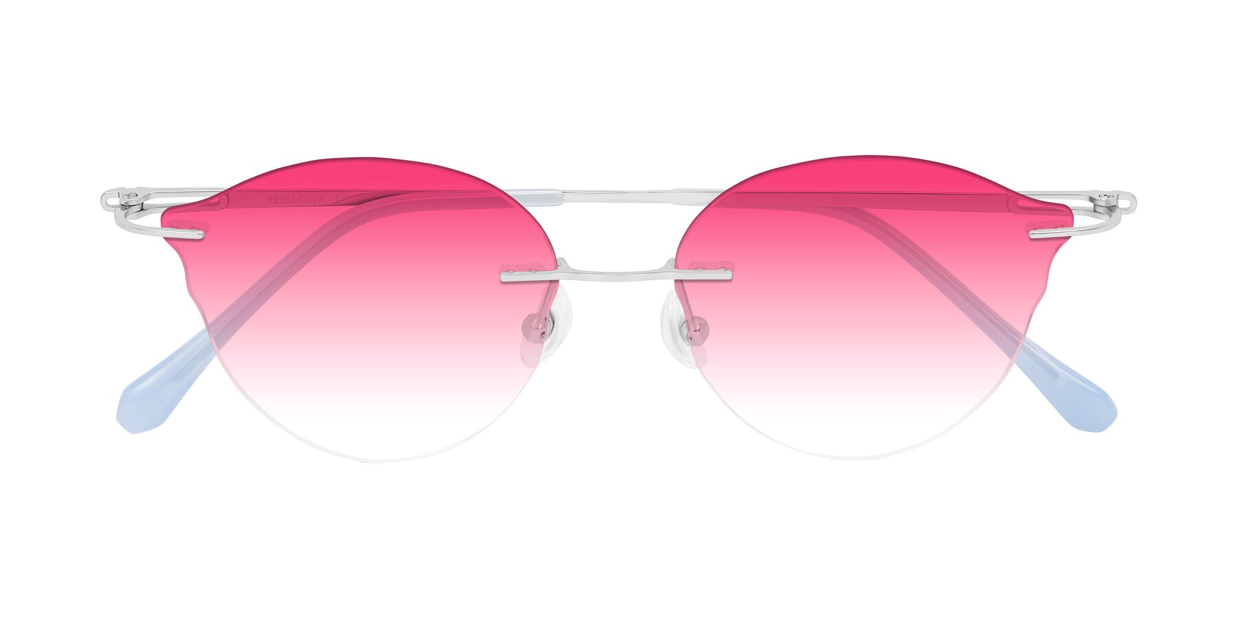 Folded Front of Barlow in Silver/Blue/Green with Pink Gradient Lenses