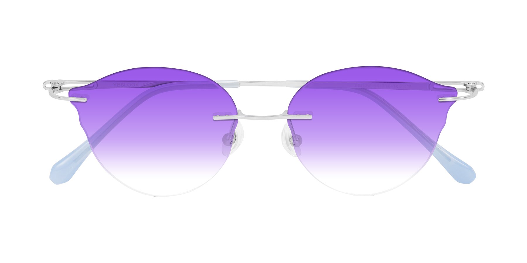 Folded Front of Barlow in Silver/Blue/Green with Purple Gradient Lenses