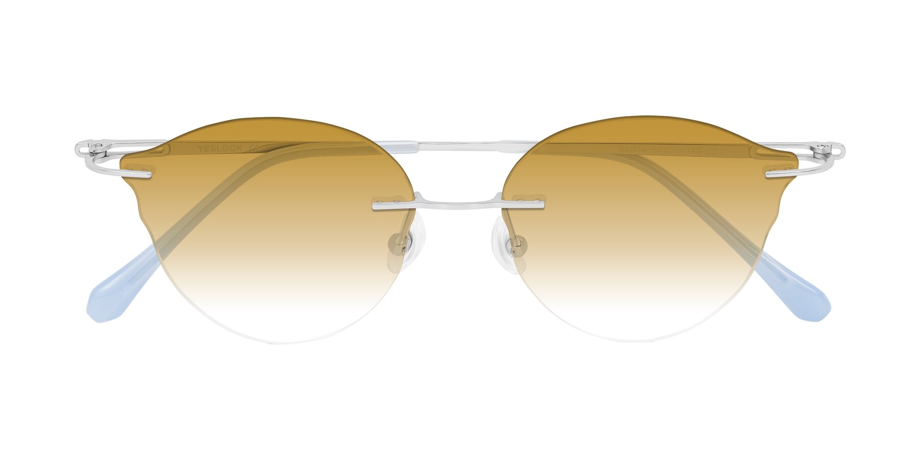 Folded Front of Barlow in Silver/Blue/Green with Champagne Gradient Lenses