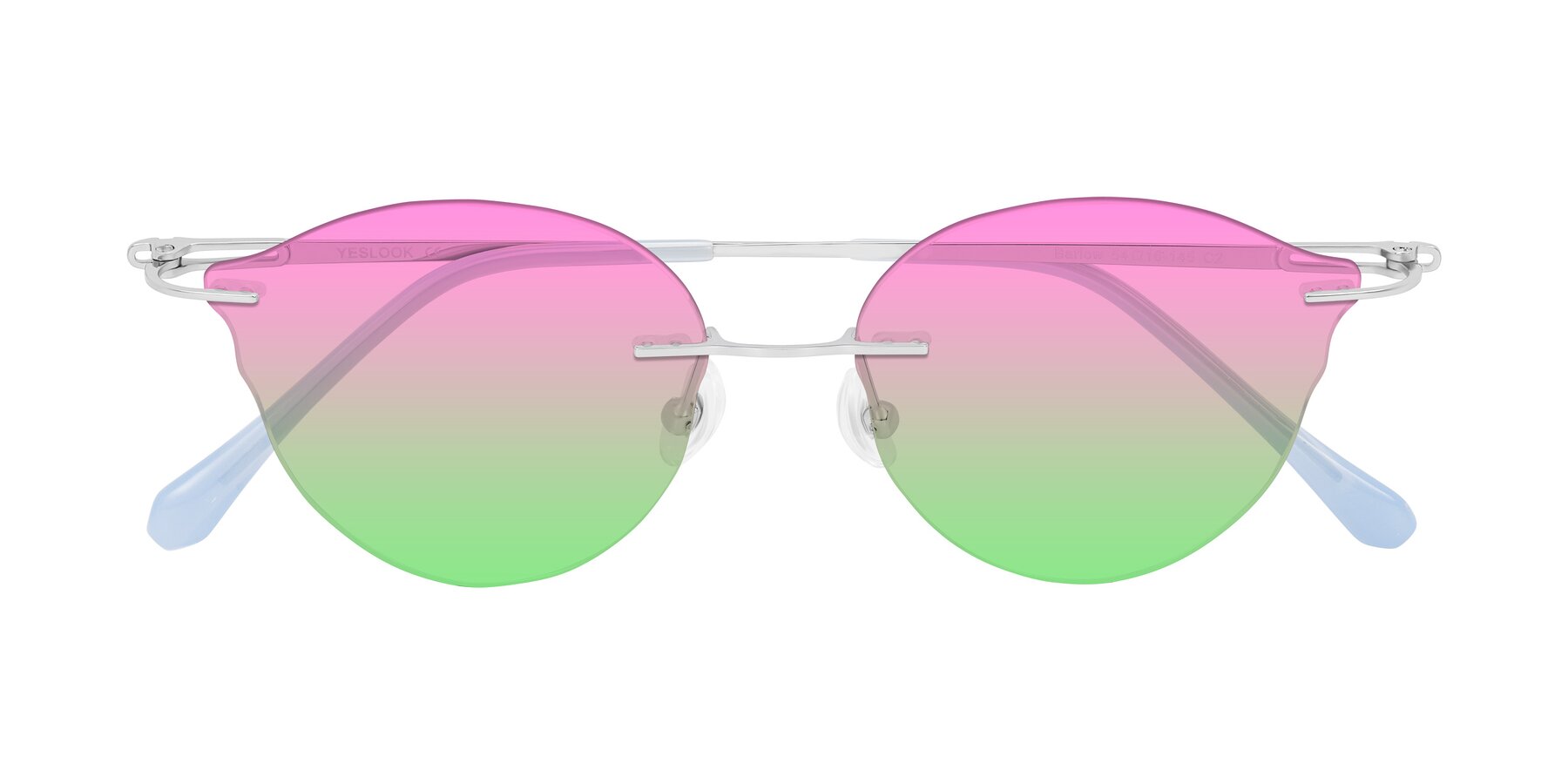 Folded Front of Barlow in Silver/Blue/Green with Pink / Green Gradient Lenses