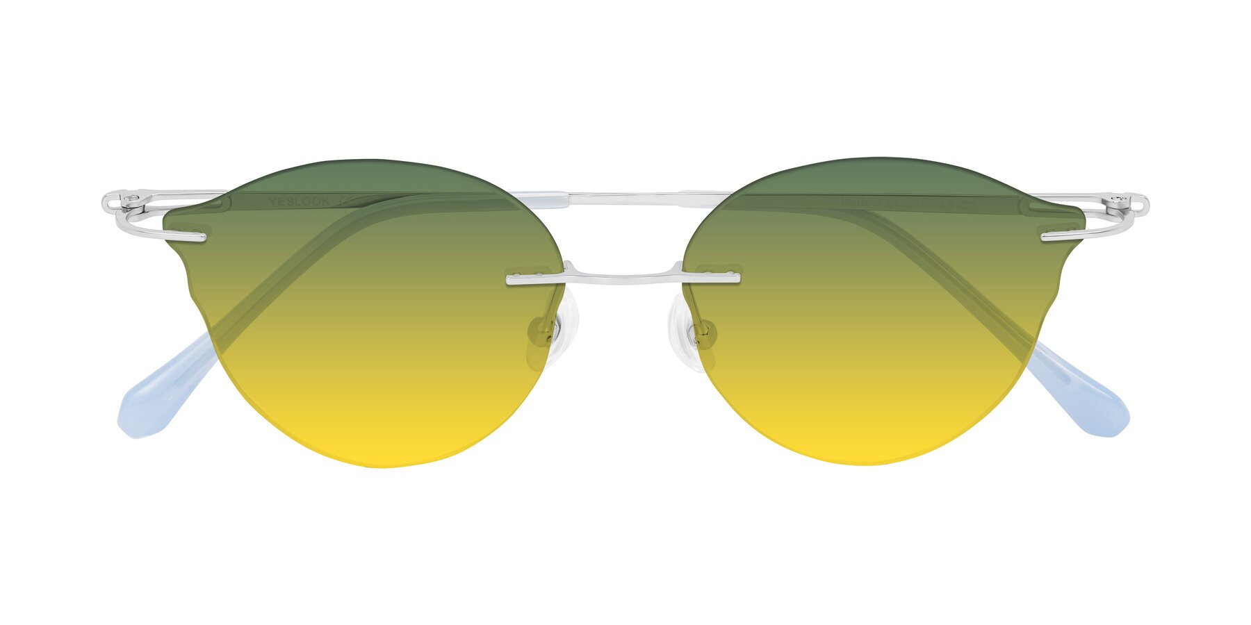 Folded Front of Barlow in Silver/Blue/Green with Green / Yellow Gradient Lenses