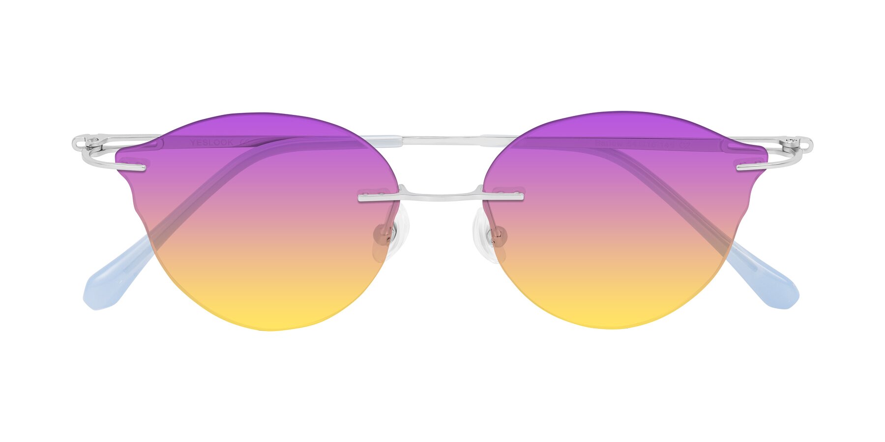 Folded Front of Barlow in Silver/Blue/Green with Purple / Yellow Gradient Lenses