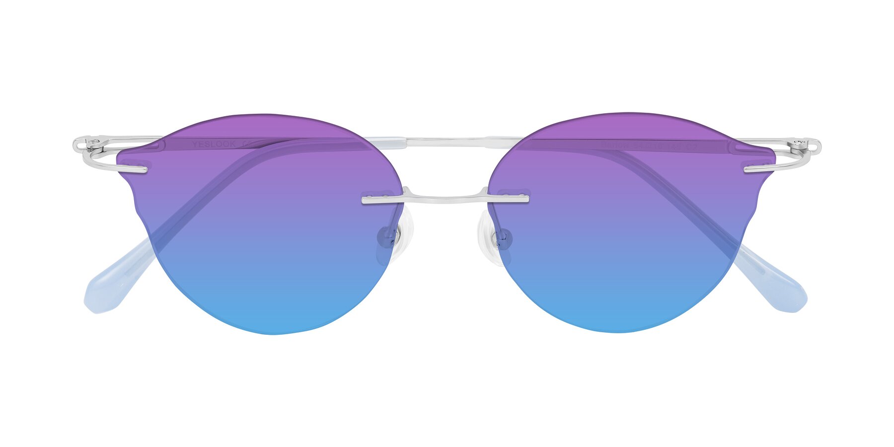 Folded Front of Barlow in Silver/Blue/Green with Purple / Blue Gradient Lenses