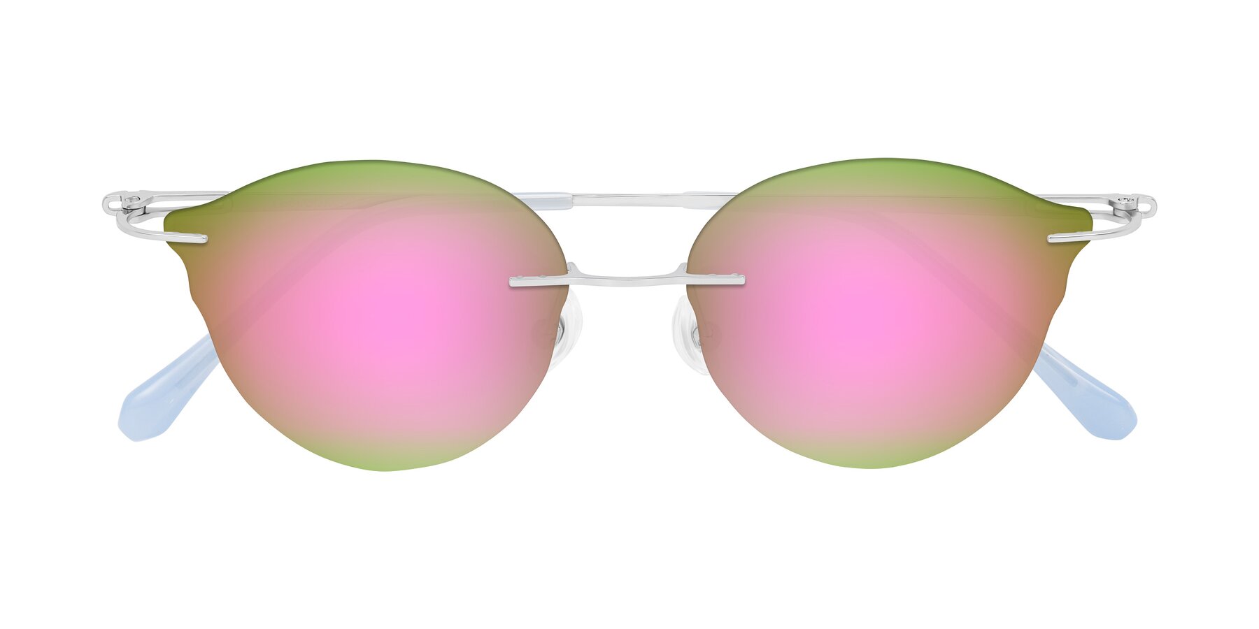 Folded Front of Barlow in Silver/Blue/Green with Pink Mirrored Lenses