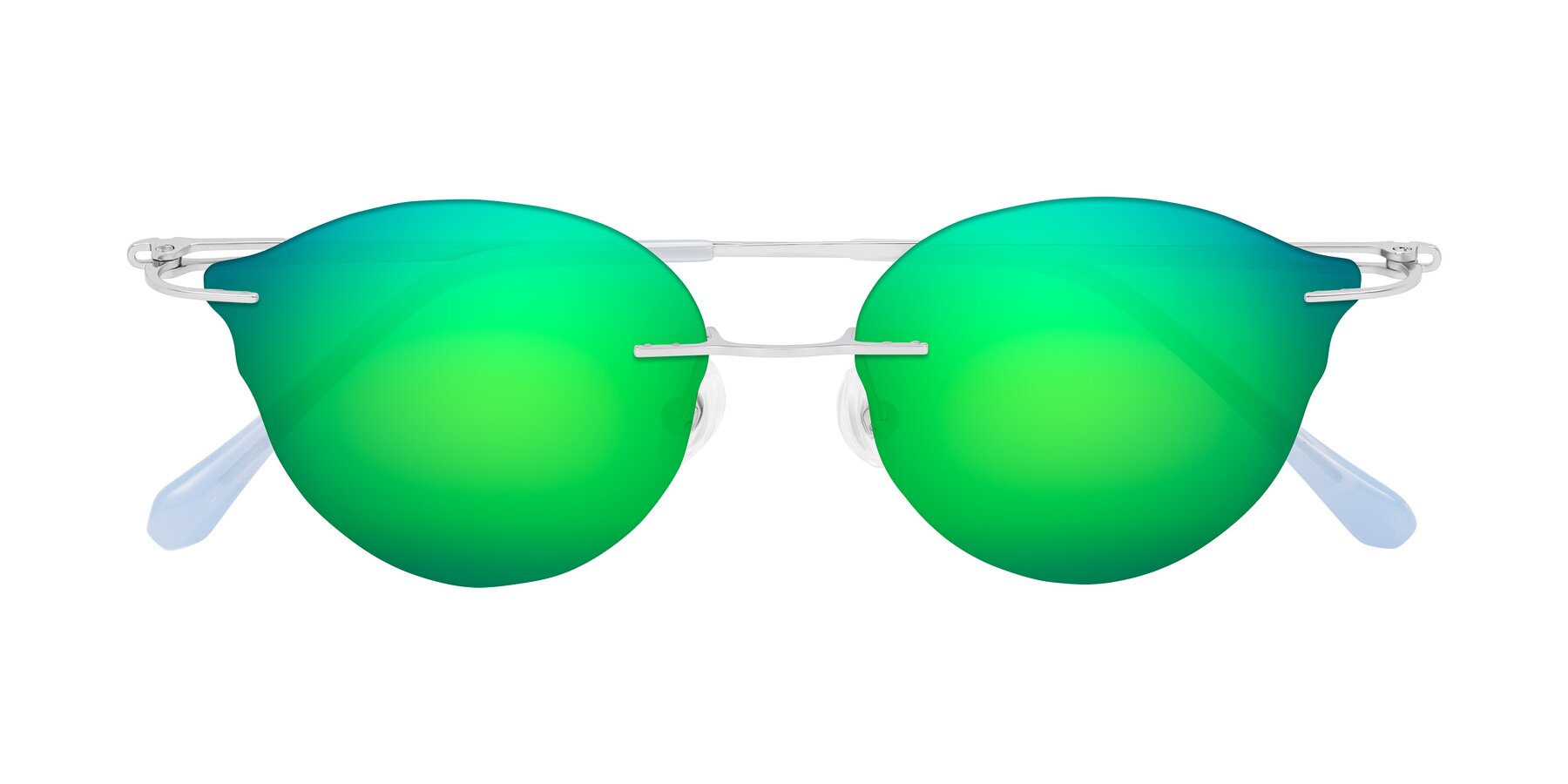 Folded Front of Barlow in Silver/Blue/Green with Green Mirrored Lenses