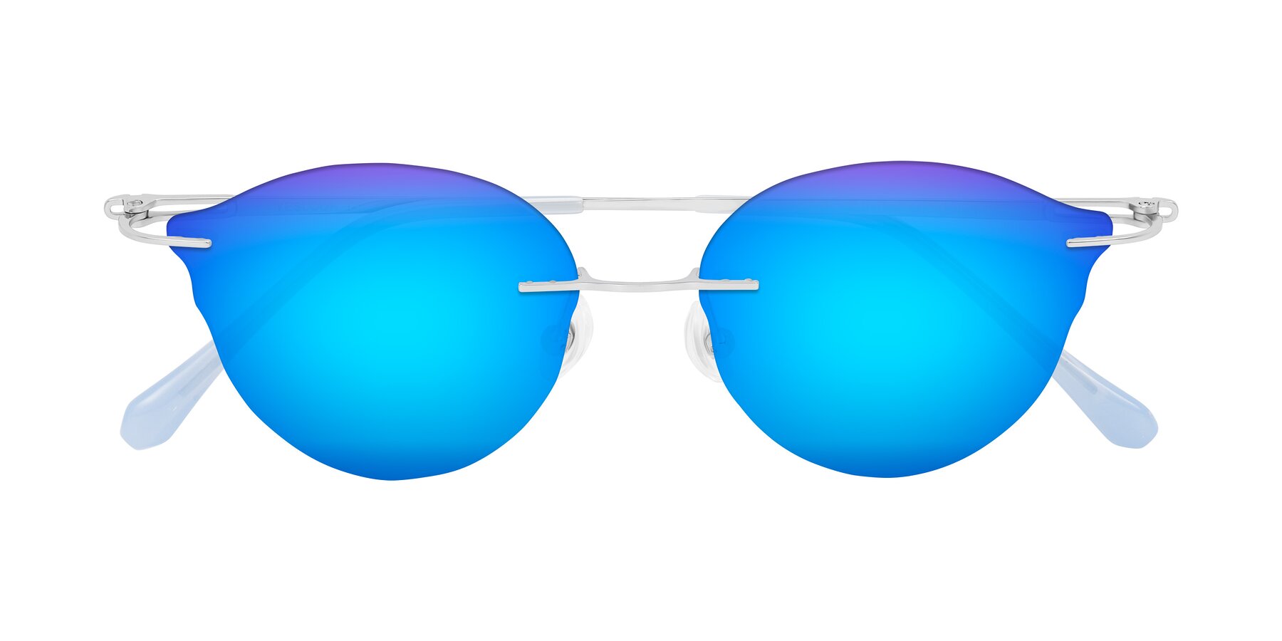 Folded Front of Barlow in Silver/Blue/Green with Blue Mirrored Lenses