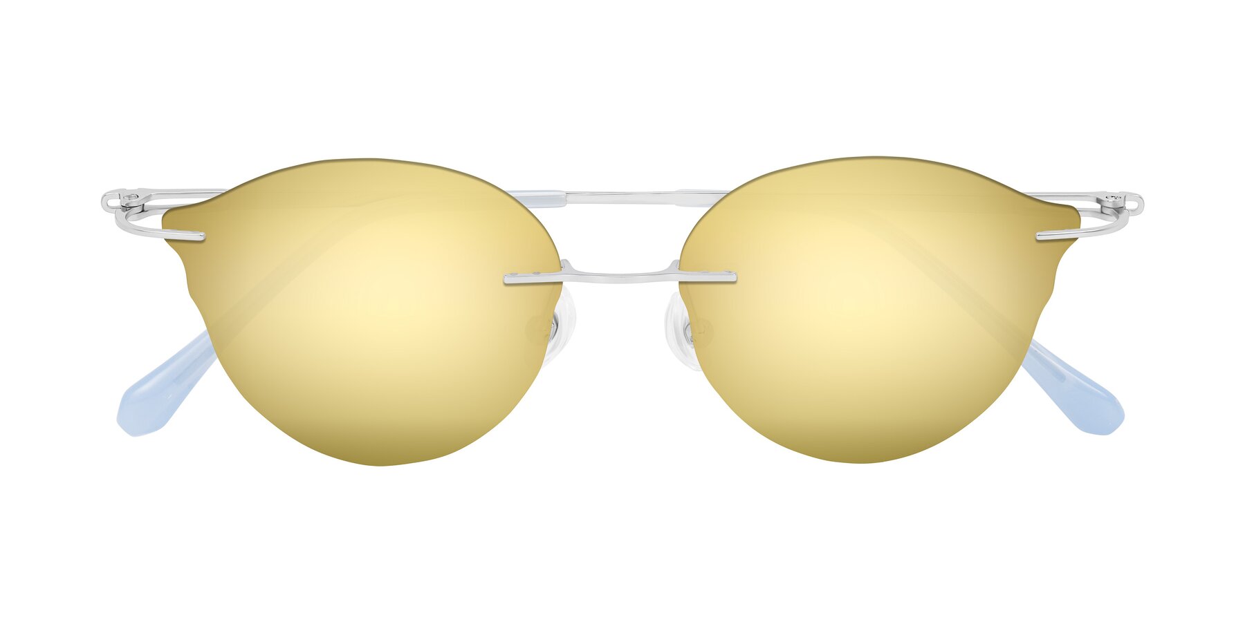 Folded Front of Barlow in Silver/Blue/Green with Gold Mirrored Lenses