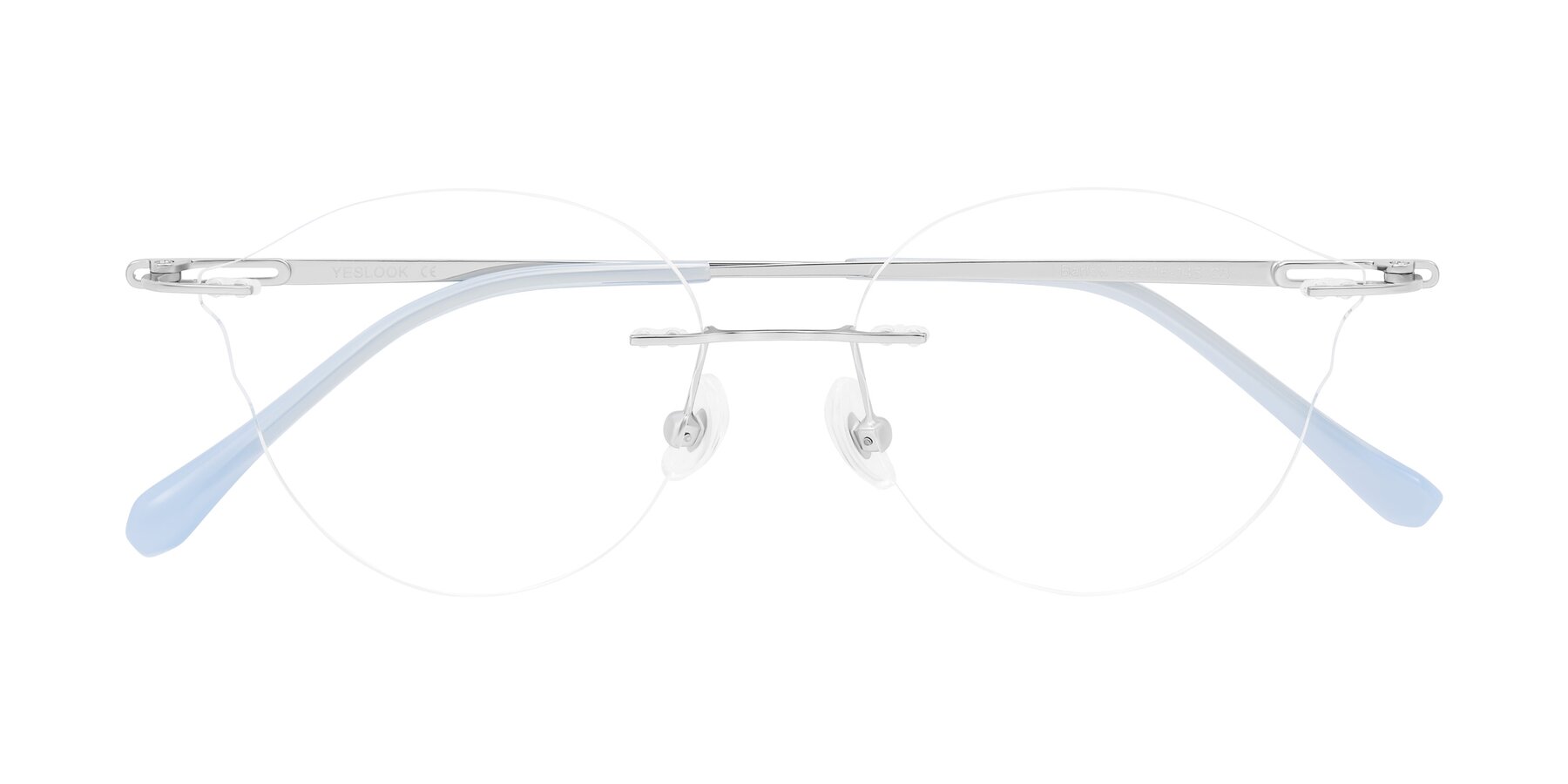Folded Front of Barlow in Silver/Blue/Purple with Clear Eyeglass Lenses