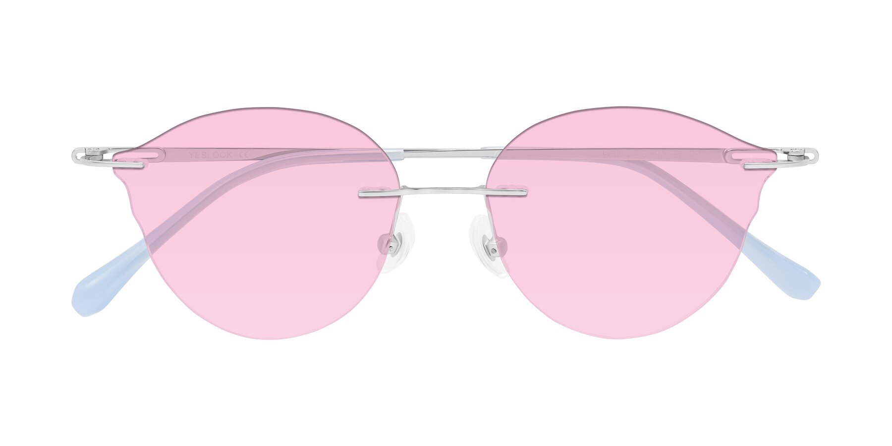 Folded Front of Barlow in Silver/Blue/Purple with Light Pink Tinted Lenses