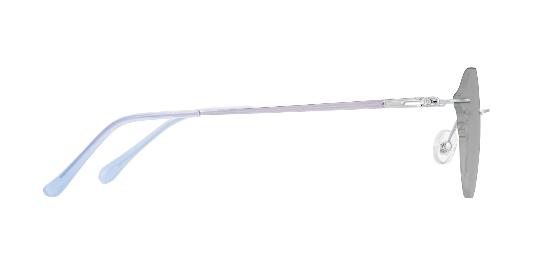 Side of Barlow in Silver/Blue/Purple with Light Gray Tinted Lenses