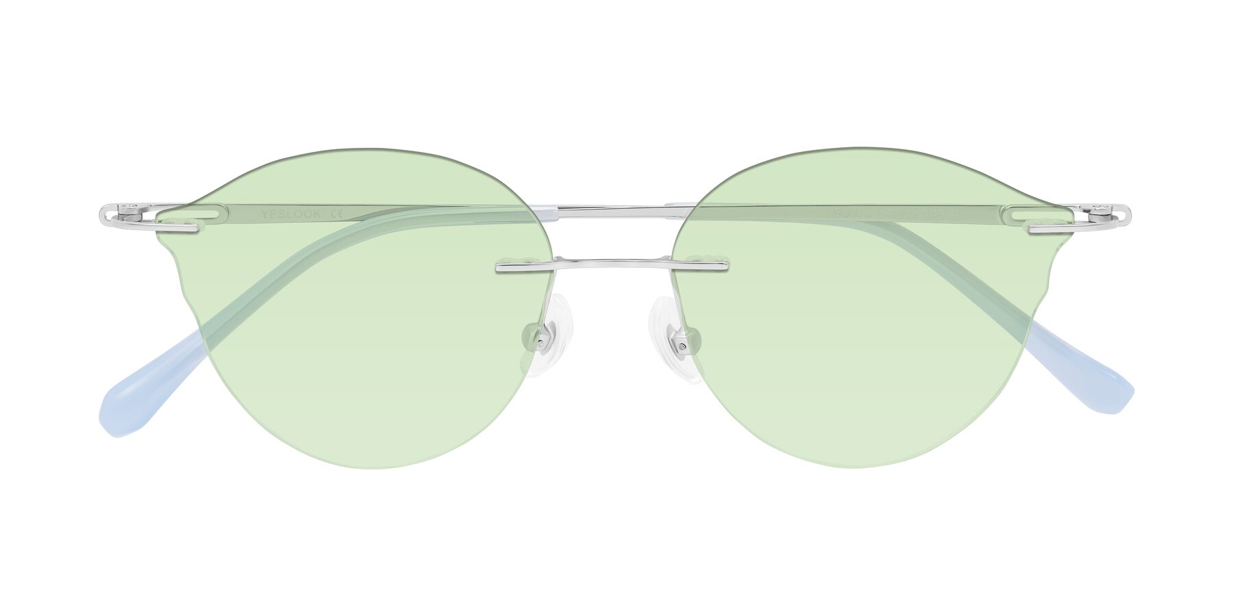 Folded Front of Barlow in Silver/Blue/Purple with Light Green Tinted Lenses
