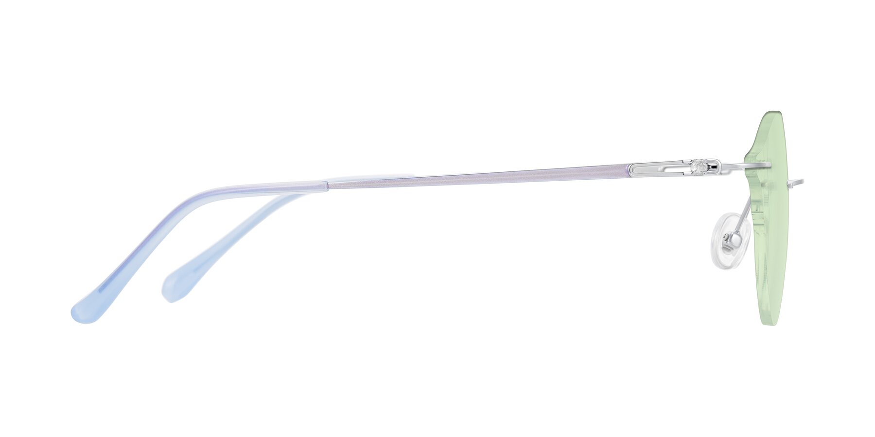 Side of Barlow in Silver/Blue/Purple with Light Green Tinted Lenses