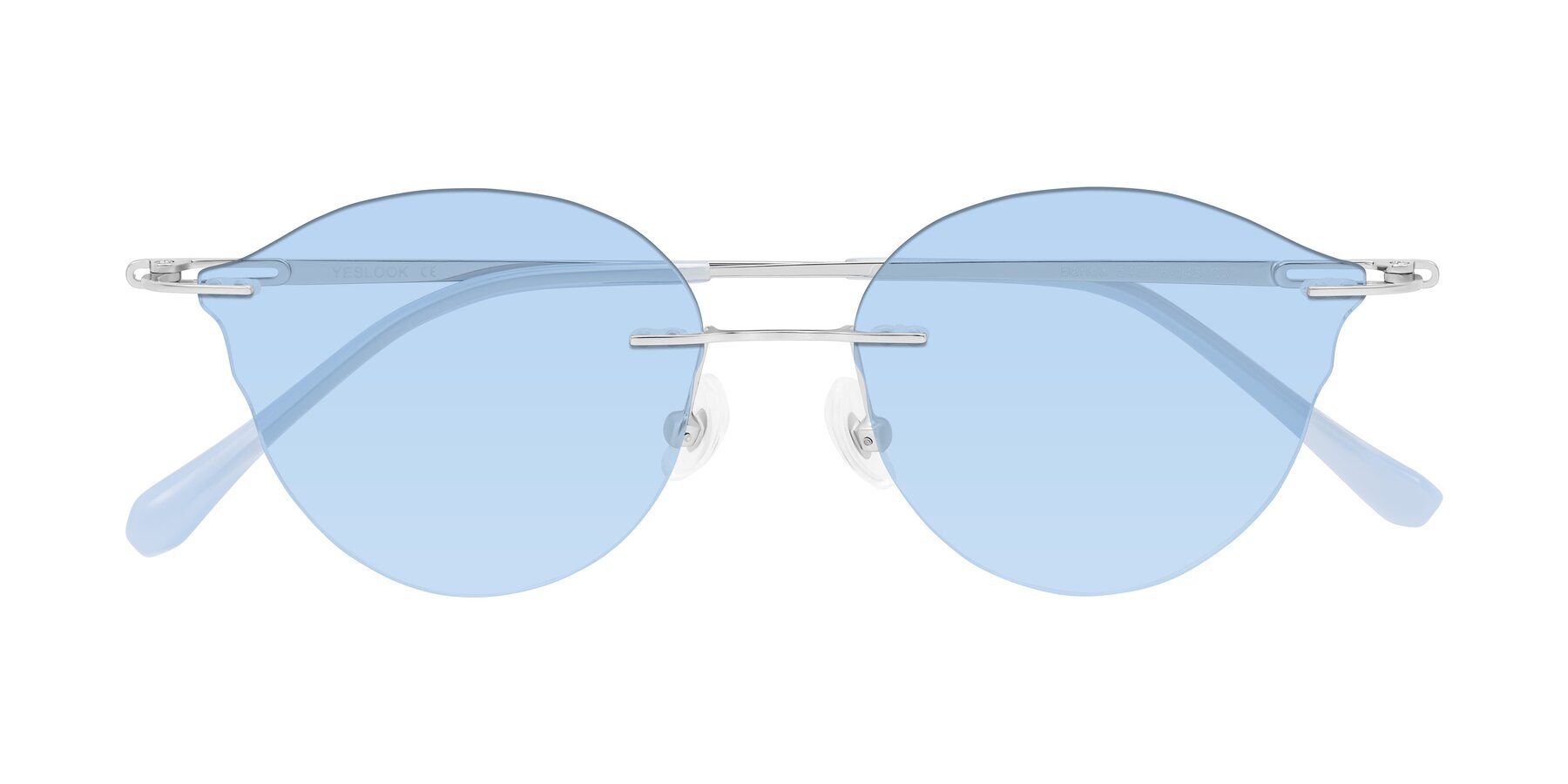 Folded Front of Barlow in Silver/Blue/Purple with Light Blue Tinted Lenses