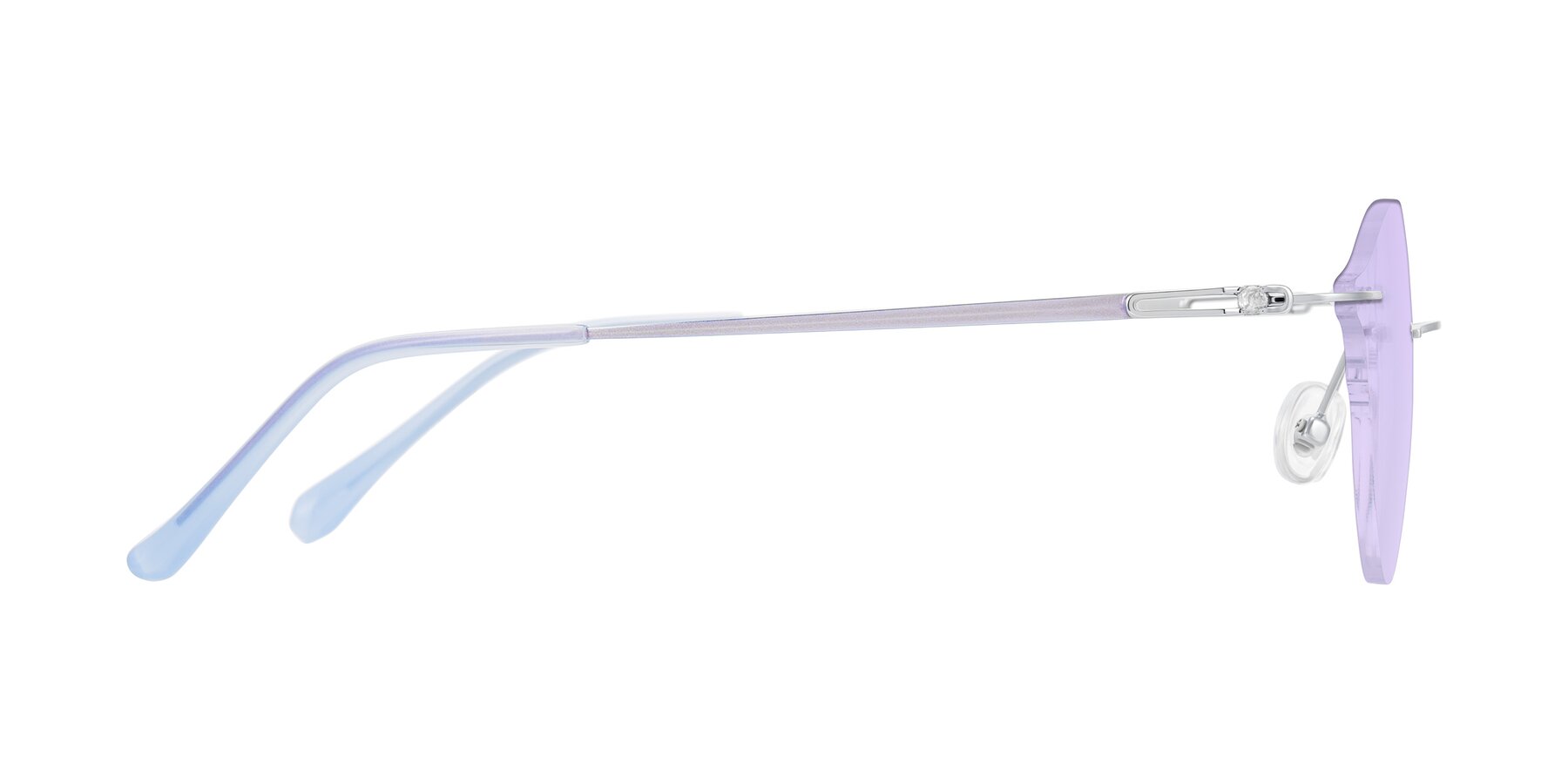 Side of Barlow in Silver/Blue/Purple with Light Purple Tinted Lenses