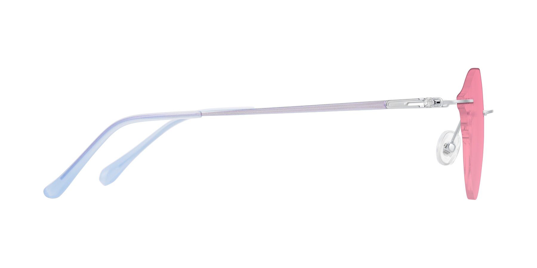 Side of Barlow in Silver/Blue/Purple with Pink Tinted Lenses