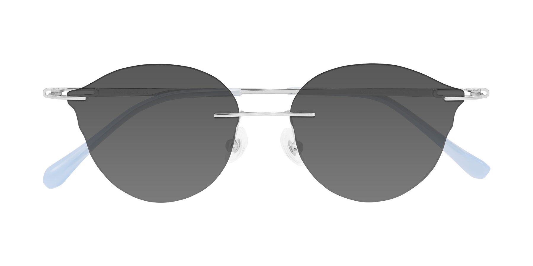 Folded Front of Barlow in Silver/Blue/Purple with Medium Gray Tinted Lenses