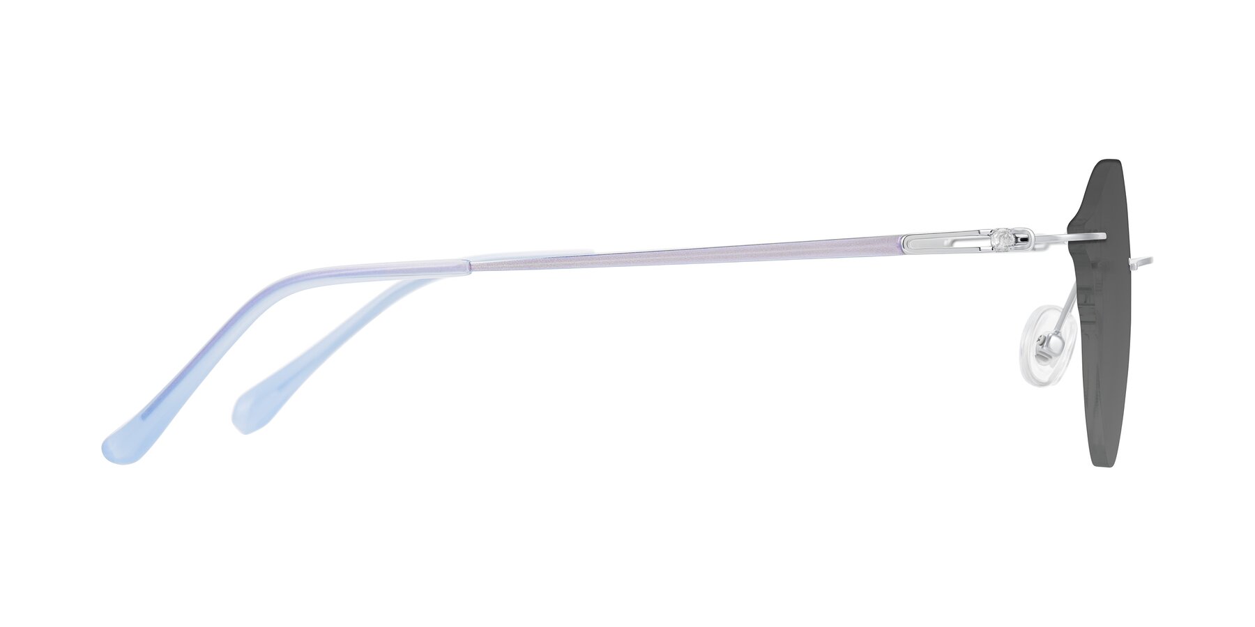 Side of Barlow in Silver/Blue/Purple with Medium Gray Tinted Lenses