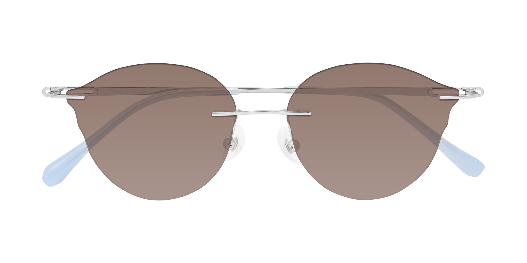Folded Front of Barlow in Silver/Blue/Purple with Medium Brown Tinted Lenses