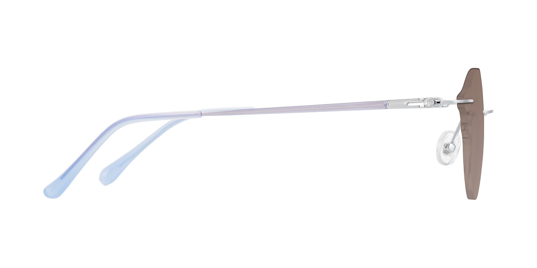 Side of Barlow in Silver/Blue/Purple with Medium Brown Tinted Lenses