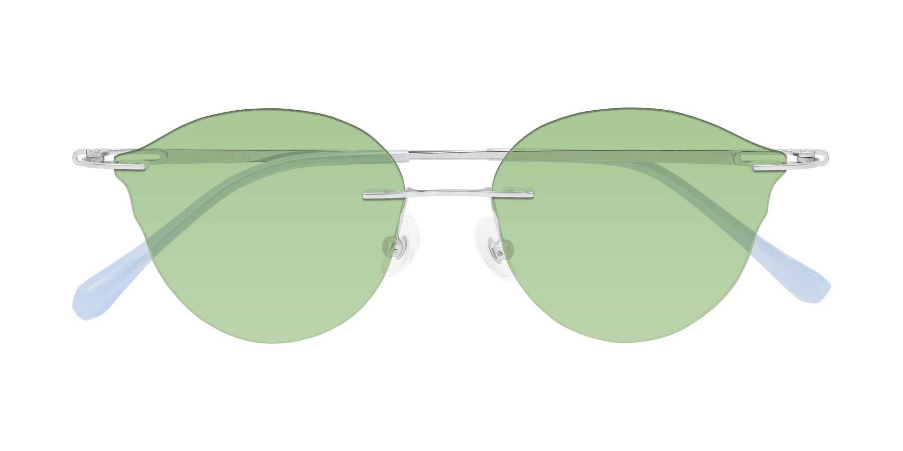 Folded Front of Barlow in Silver/Blue/Purple with Medium Green Tinted Lenses