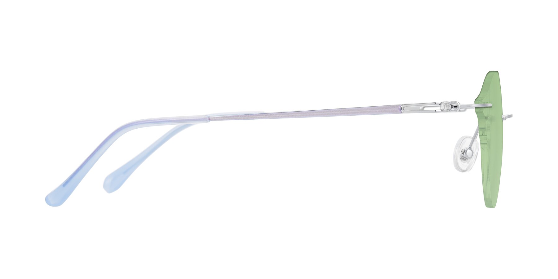 Side of Barlow in Silver/Blue/Purple with Medium Green Tinted Lenses