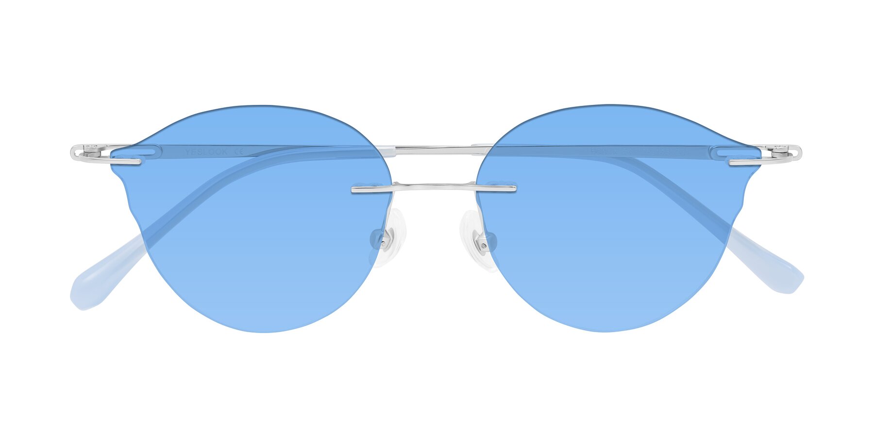 Folded Front of Barlow in Silver/Blue/Purple with Medium Blue Tinted Lenses