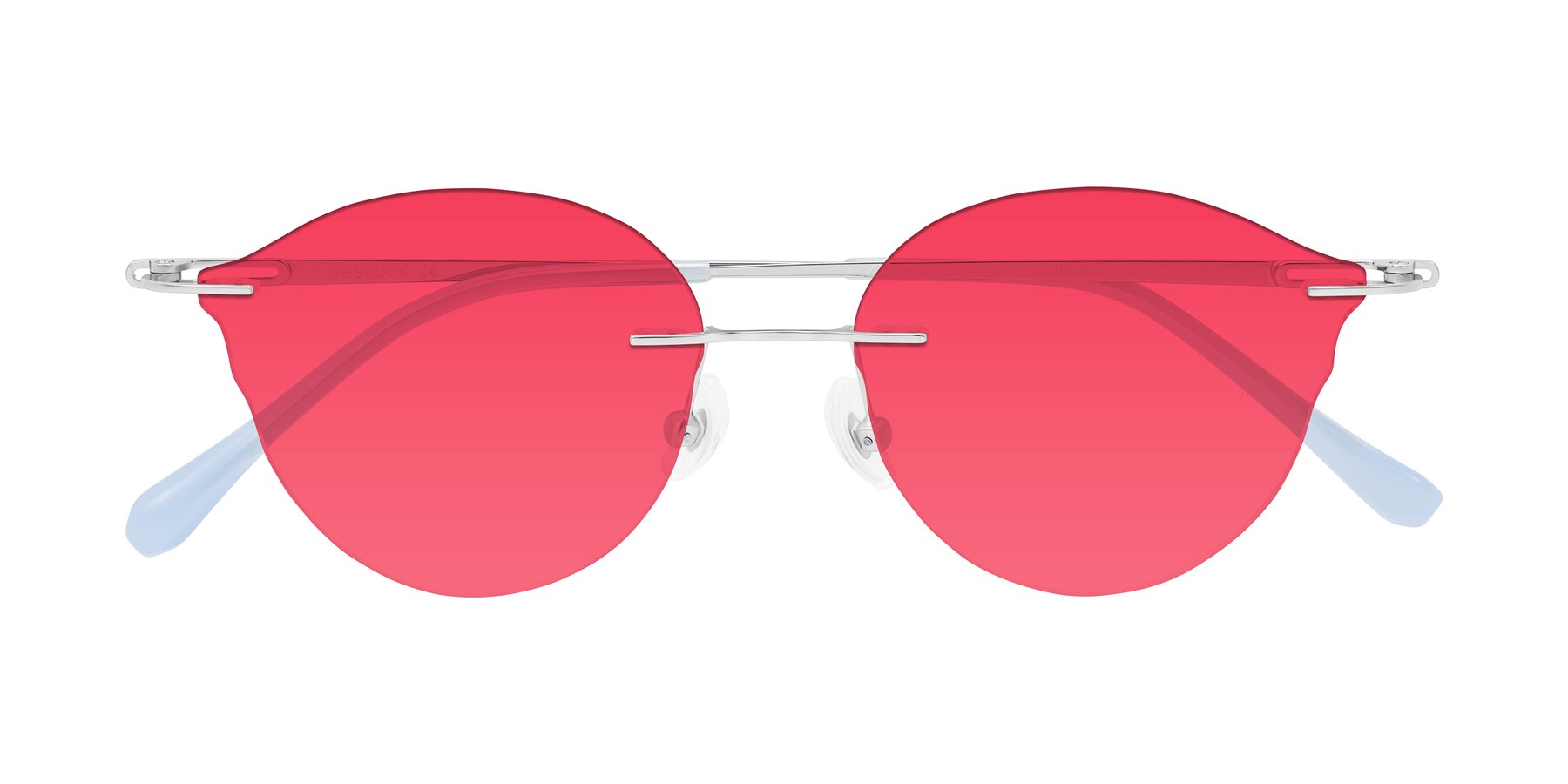 Folded Front of Barlow in Silver/Blue/Purple with Red Tinted Lenses