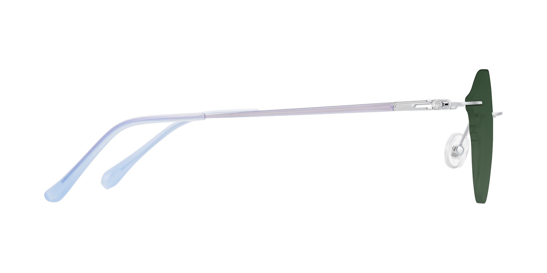 Side of Barlow in Silver/Blue/Purple with Green Tinted Lenses