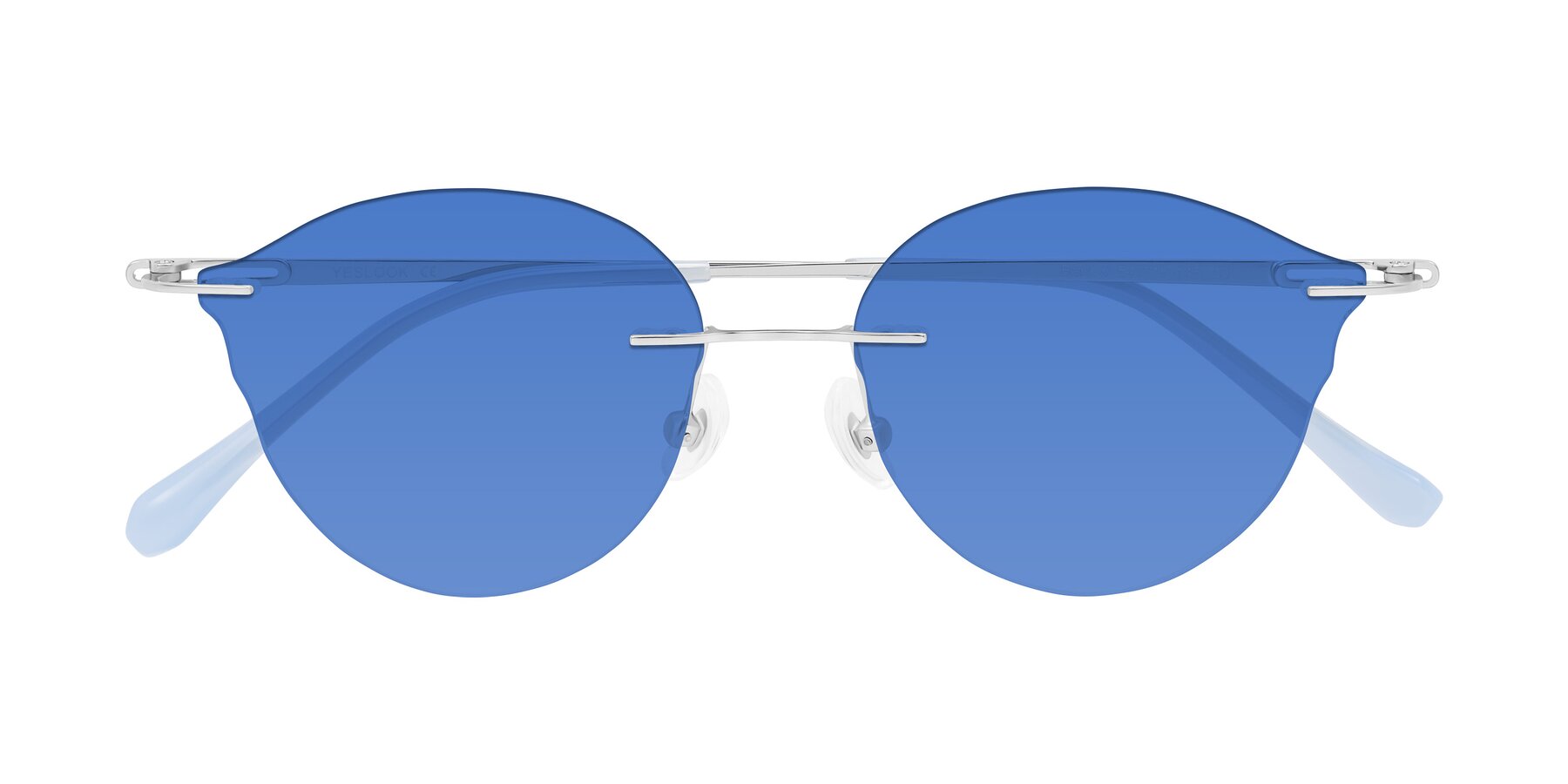 Folded Front of Barlow in Silver/Blue/Purple with Blue Tinted Lenses
