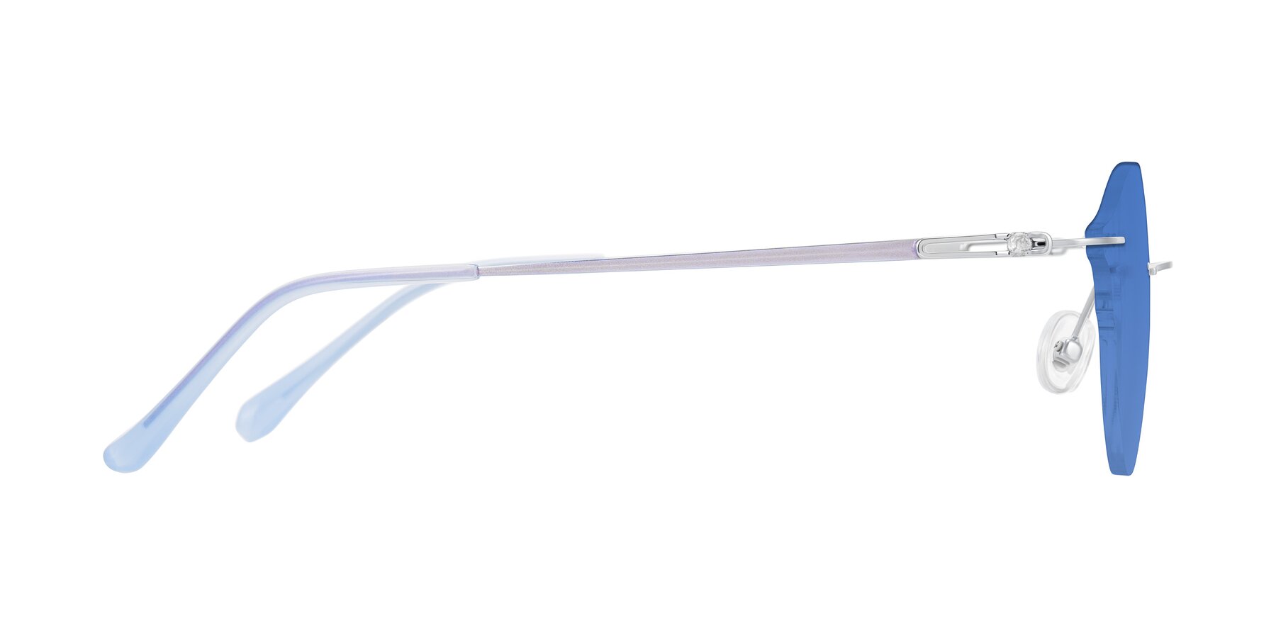 Side of Barlow in Silver/Blue/Purple with Blue Tinted Lenses
