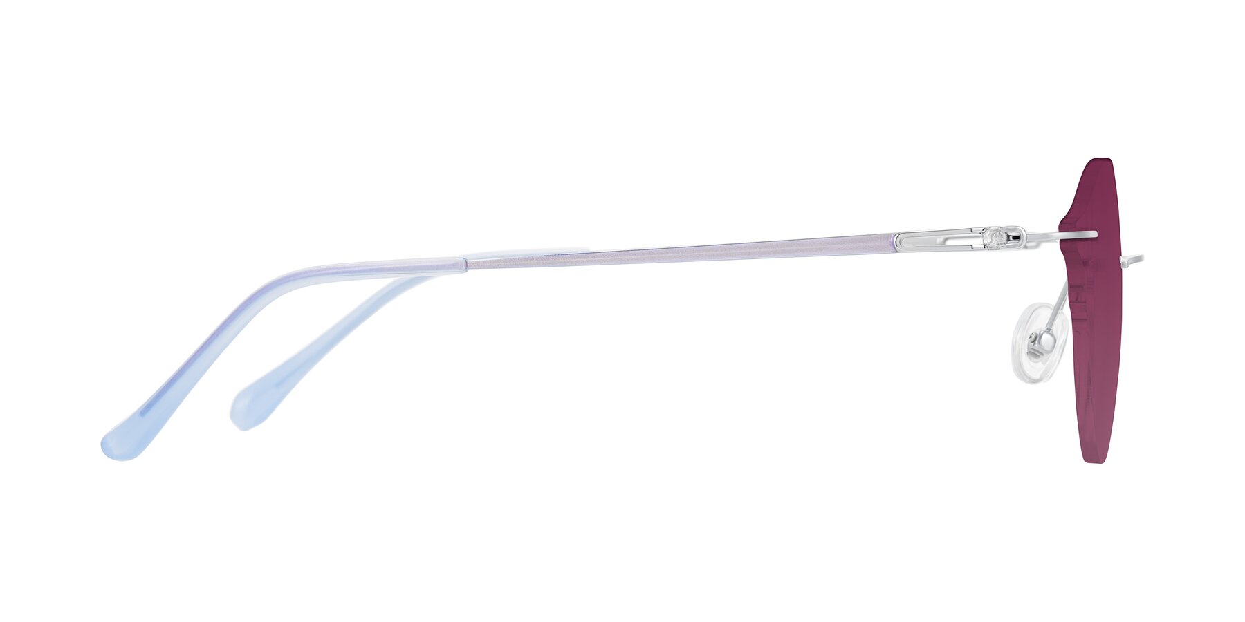 Side of Barlow in Silver/Blue/Purple with Wine Tinted Lenses