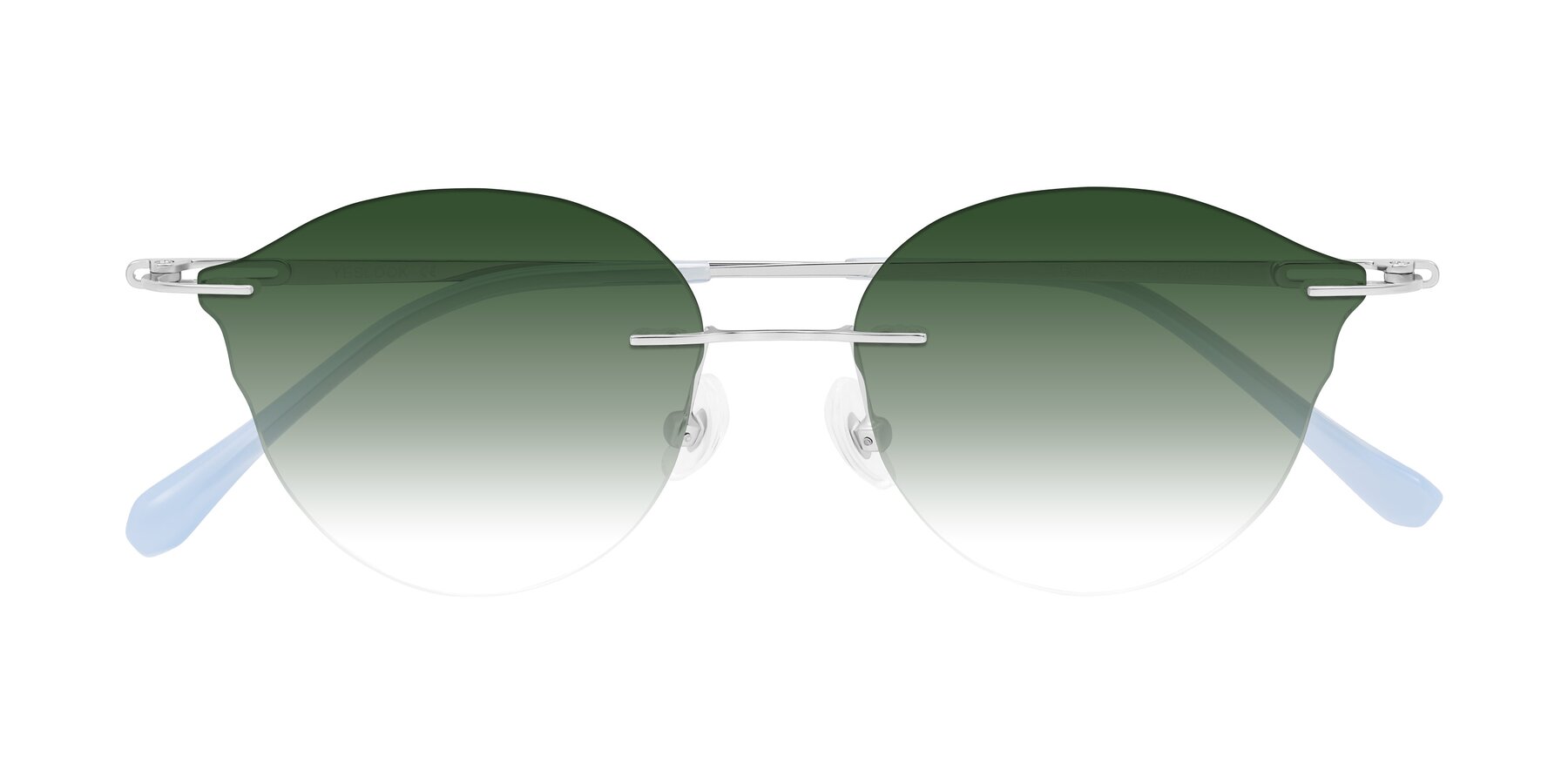 Folded Front of Barlow in Silver/Blue/Purple with Green Gradient Lenses
