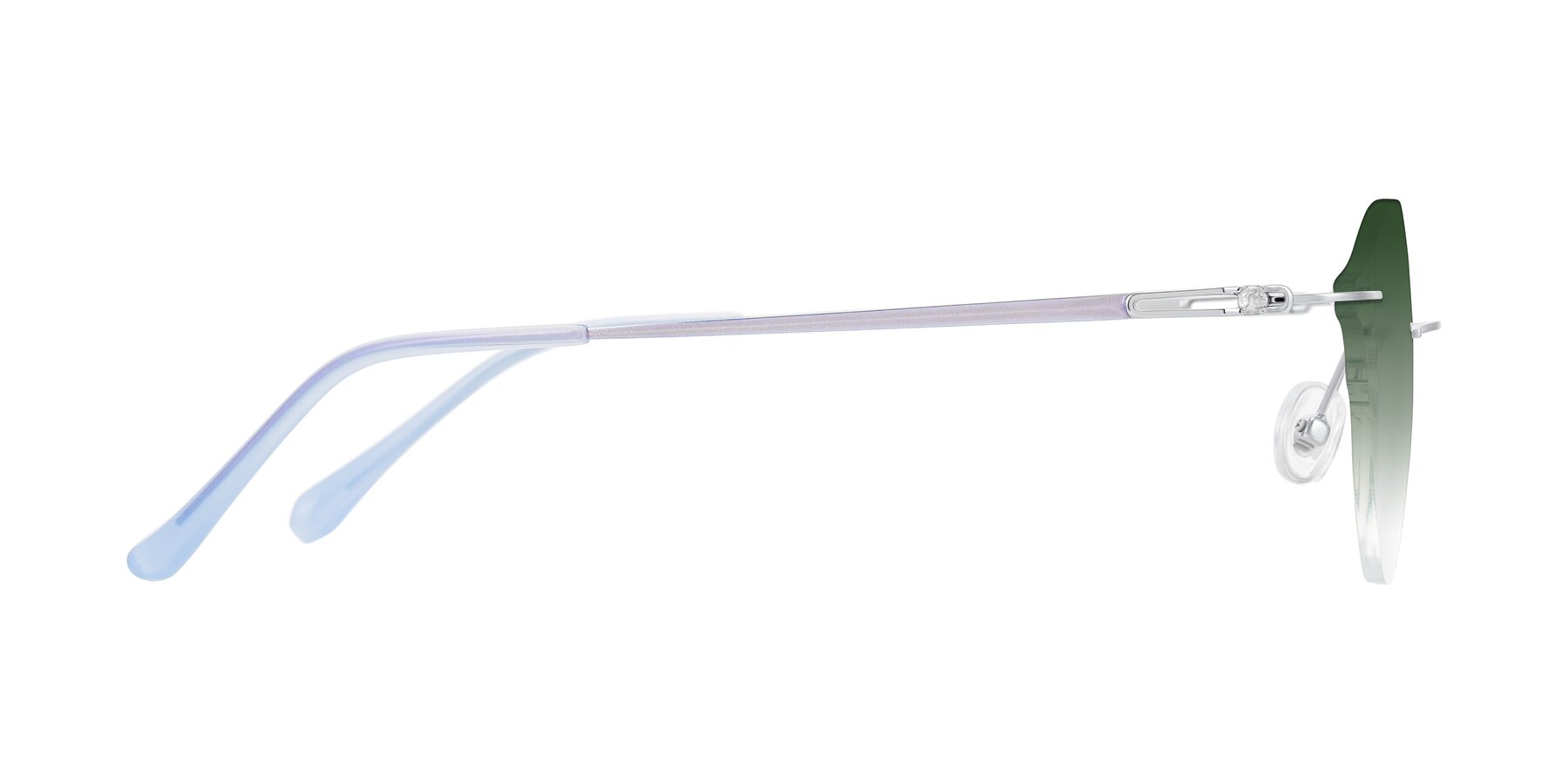 Side of Barlow in Silver/Blue/Purple with Green Gradient Lenses