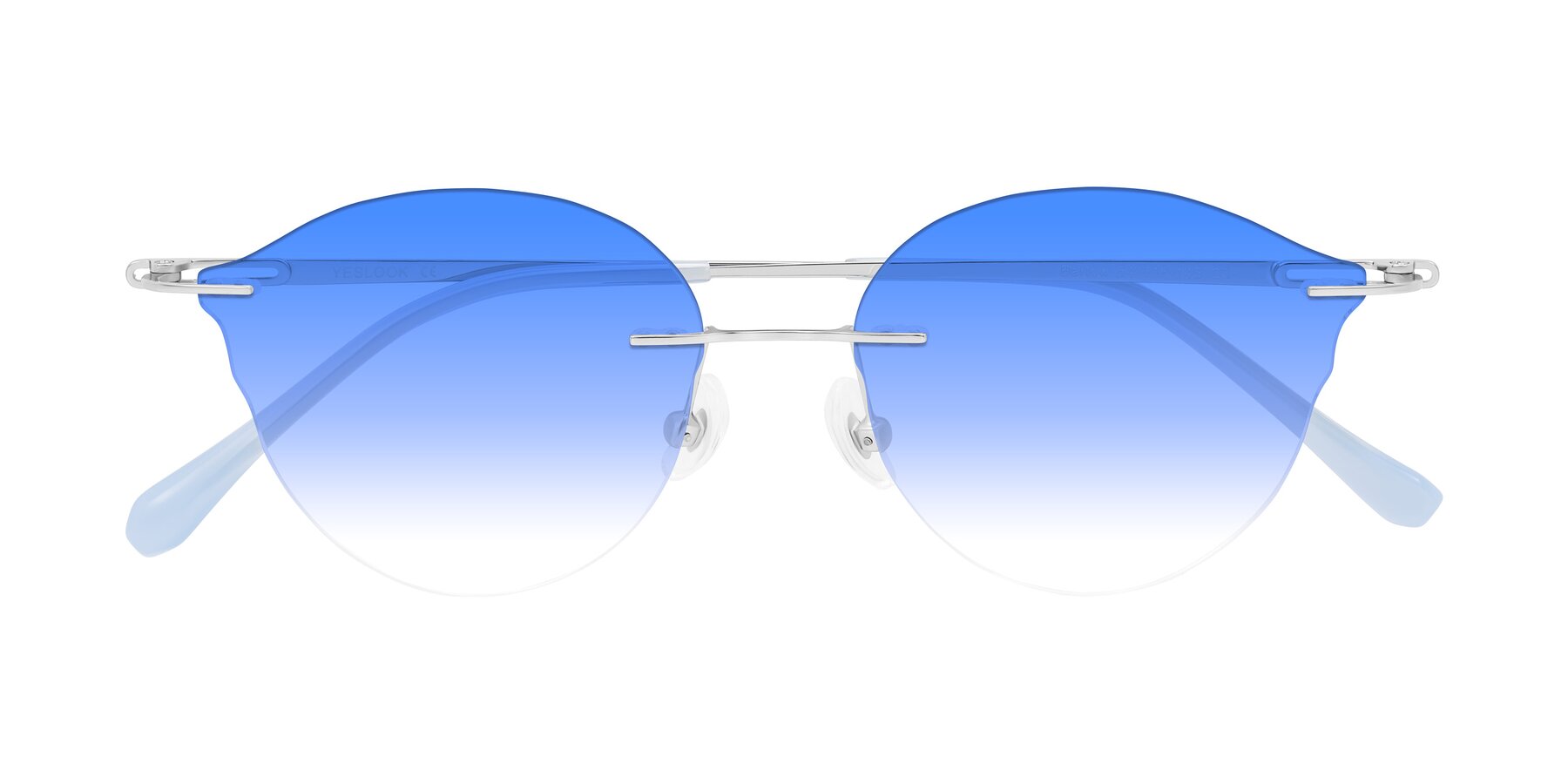 Folded Front of Barlow in Silver/Blue/Purple with Blue Gradient Lenses