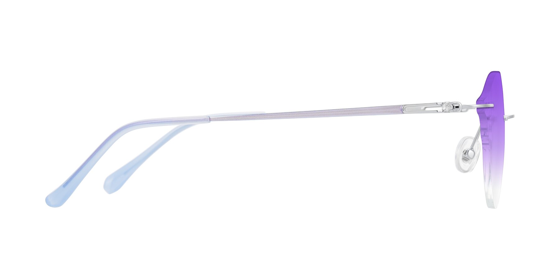 Side of Barlow in Silver/Blue/Purple with Purple Gradient Lenses