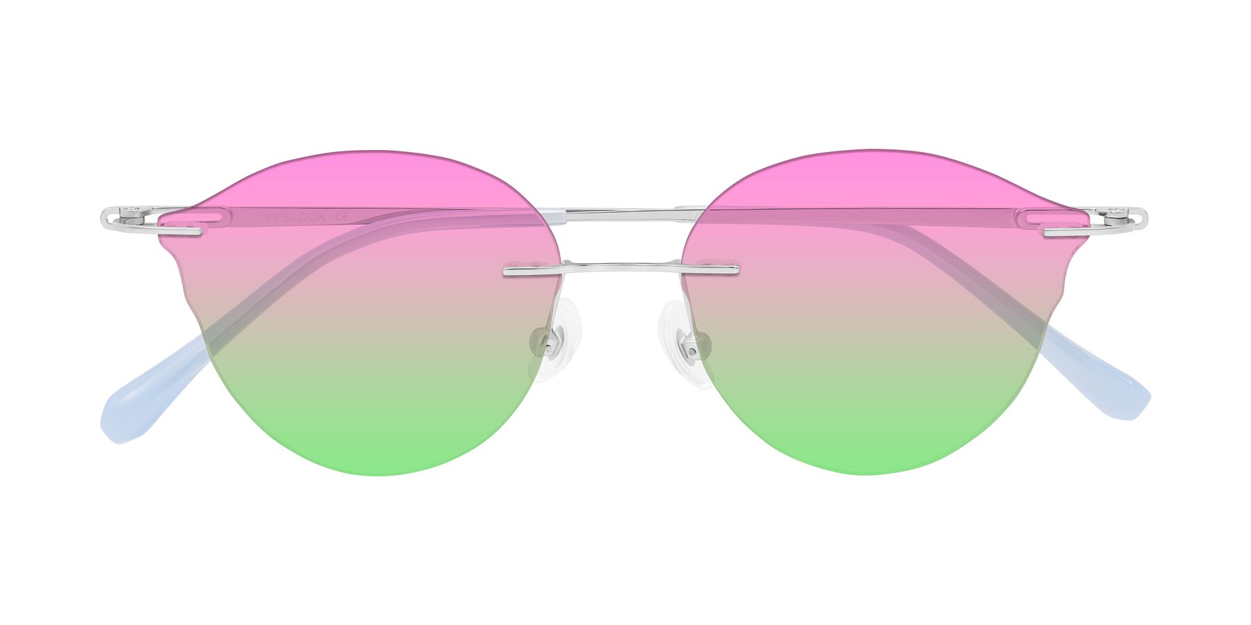 Folded Front of Barlow in Silver/Blue/Purple with Pink / Green Gradient Lenses