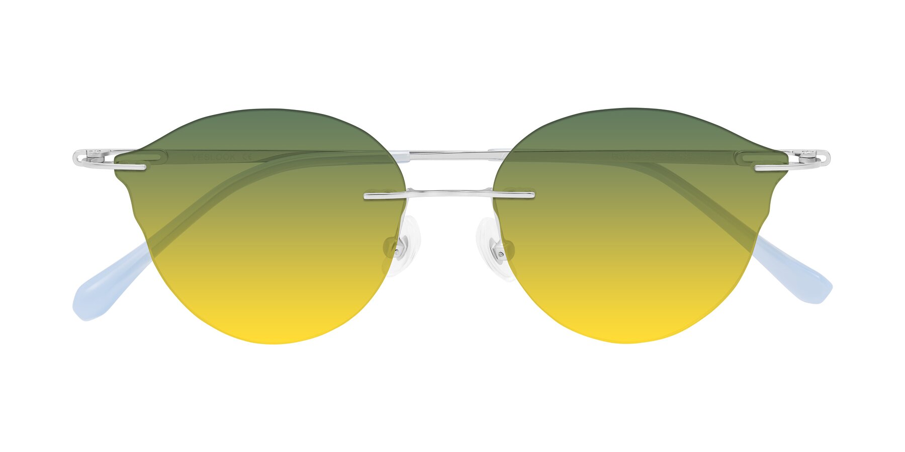 Folded Front of Barlow in Silver/Blue/Purple with Green / Yellow Gradient Lenses