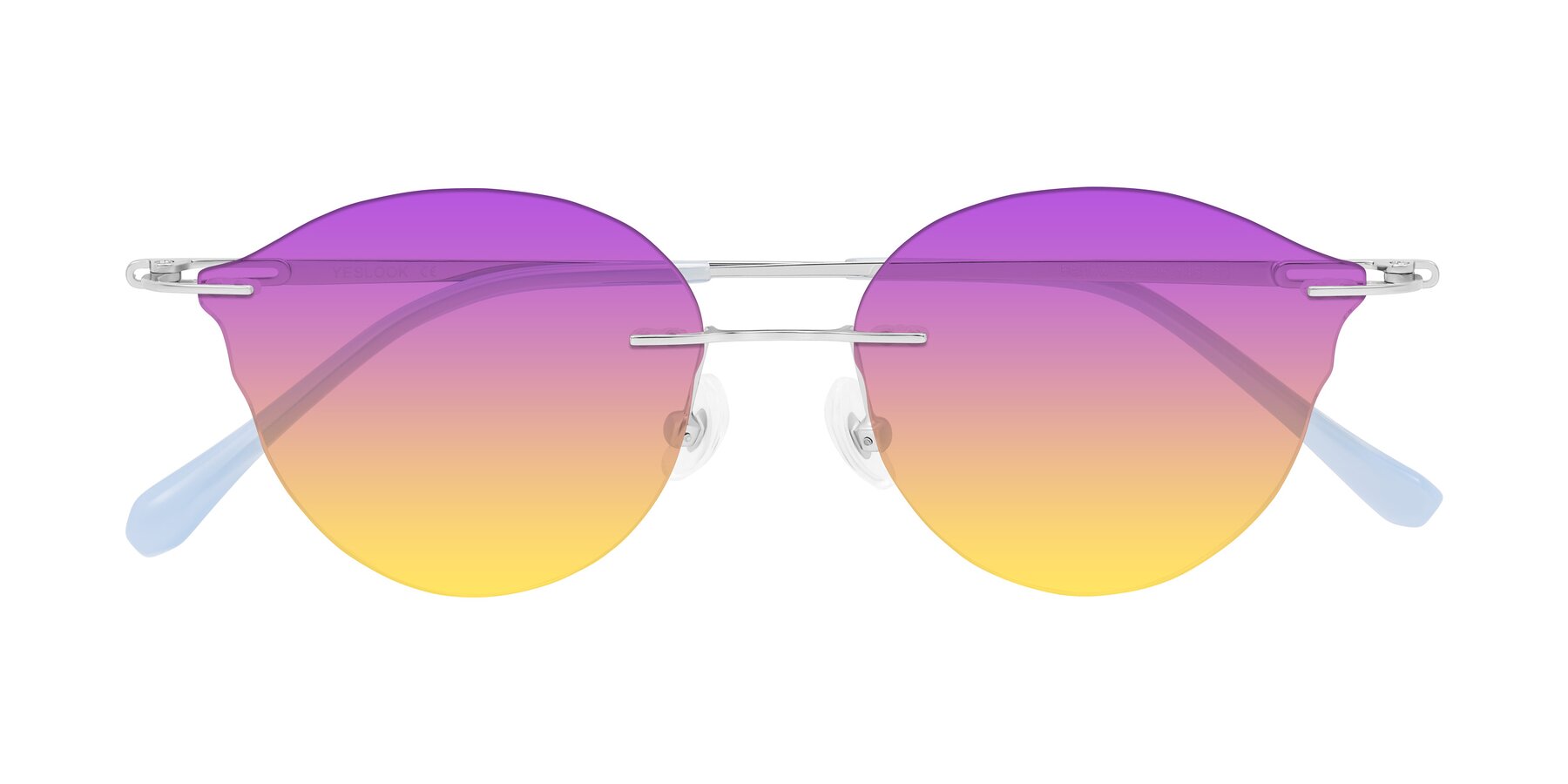 Folded Front of Barlow in Silver/Blue/Purple with Purple / Yellow Gradient Lenses