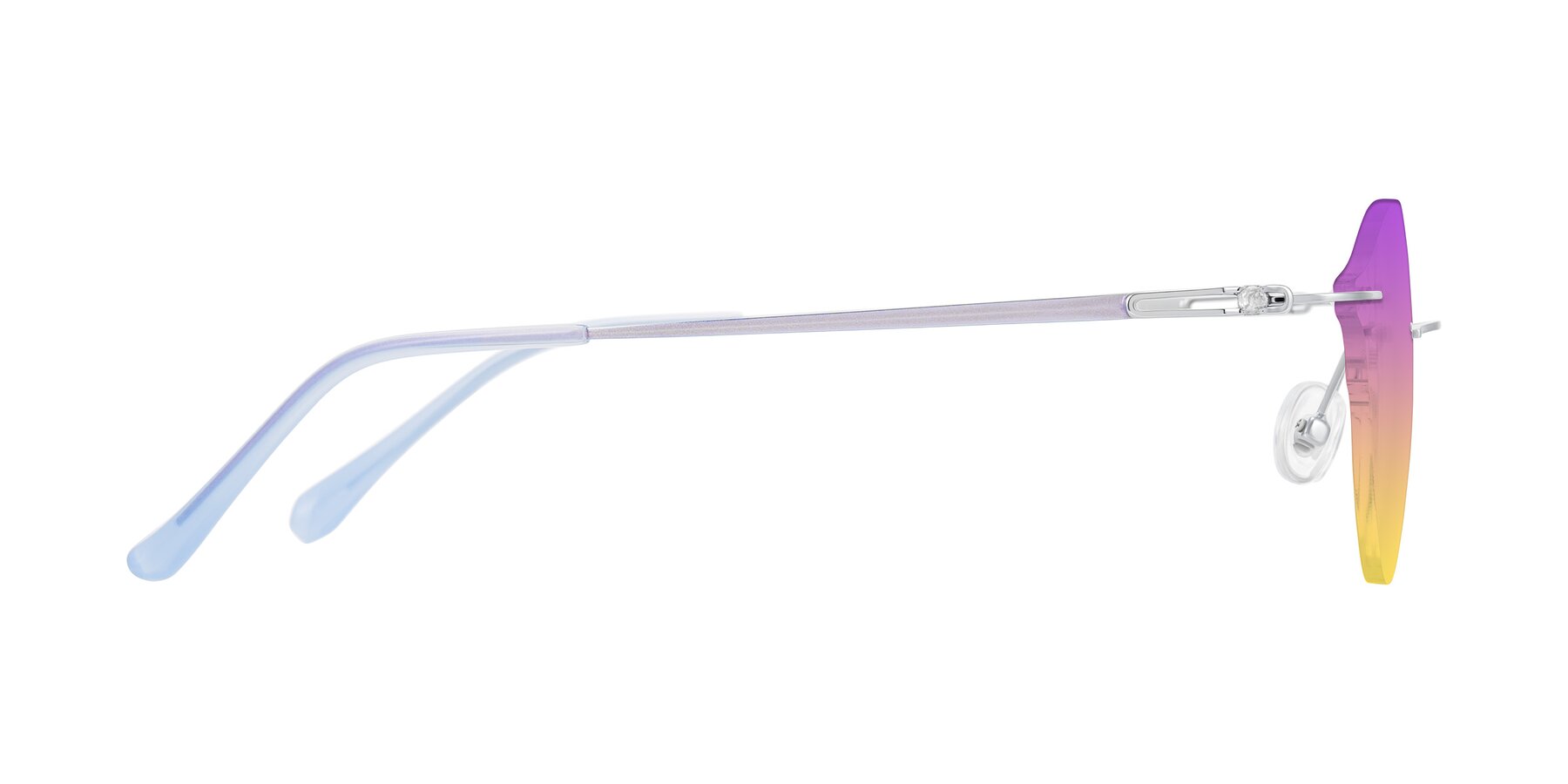 Side of Barlow in Silver/Blue/Purple with Purple / Yellow Gradient Lenses