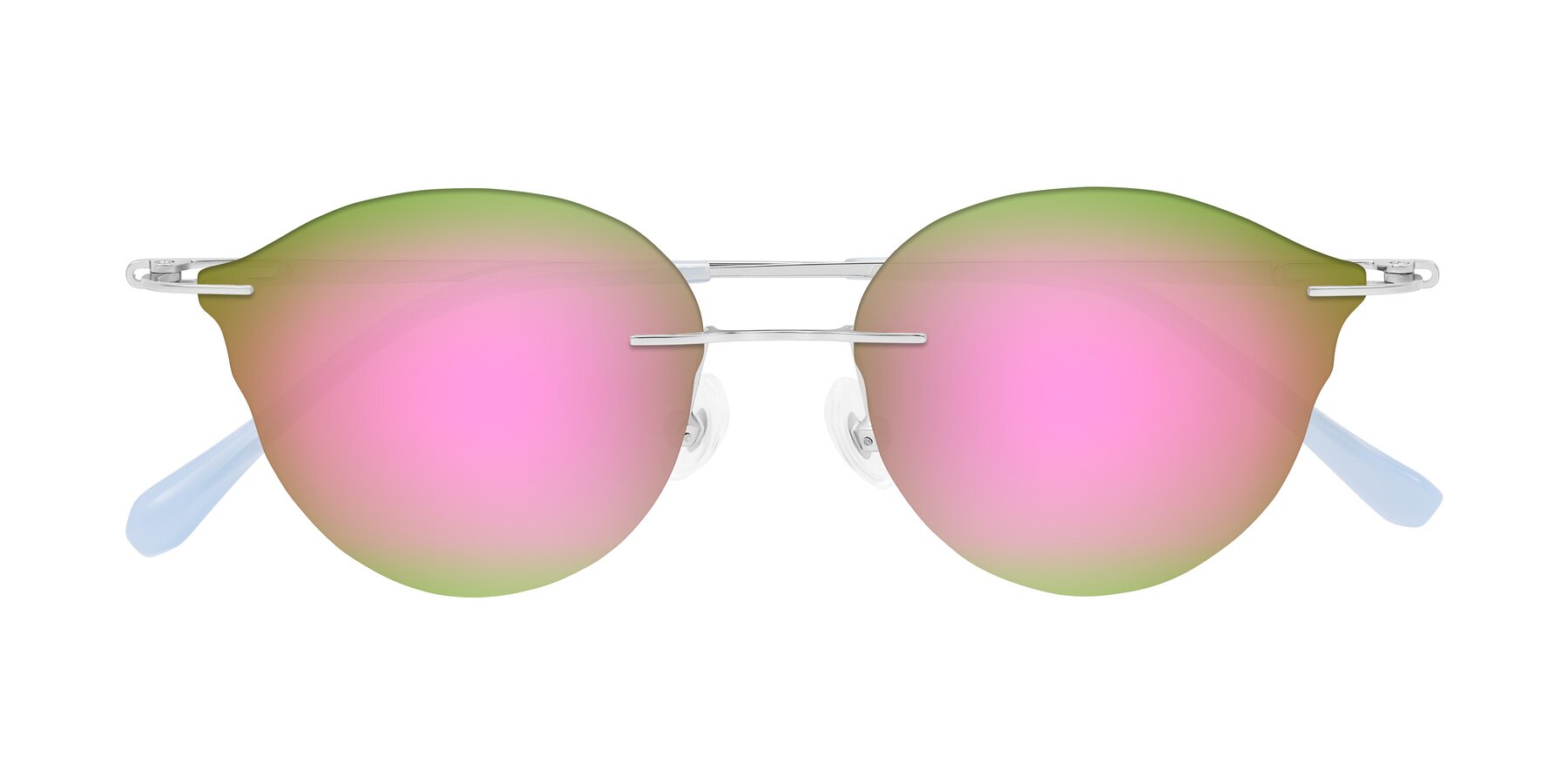 Folded Front of Barlow in Silver/Blue/Purple with Pink Mirrored Lenses